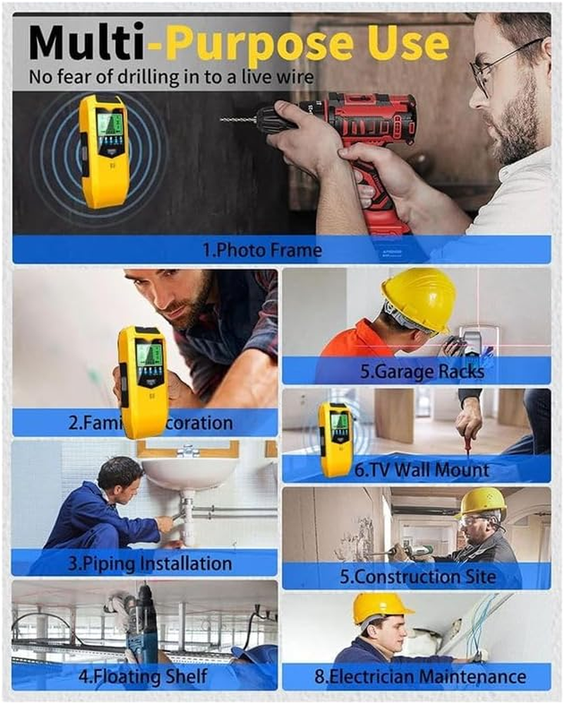 Stud Finder Sensor,Portable 5 in 1 Wall Scanner Handheld Stud Sensor,Lcd Display and Audio Alarm,Edge Finder for Metal Wood Detector(Batteries Not Included) (Silver) - Orange image number 2