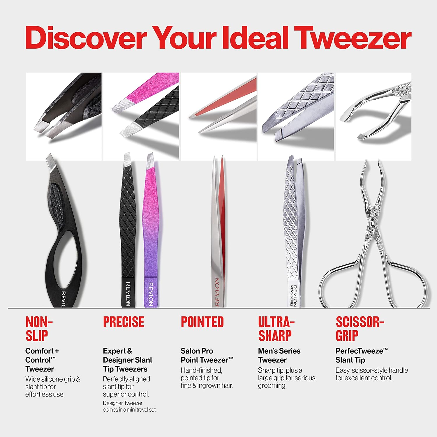 Revlon Perfectweeze Slant Tip Tweezer, with Easy Scissor Handle