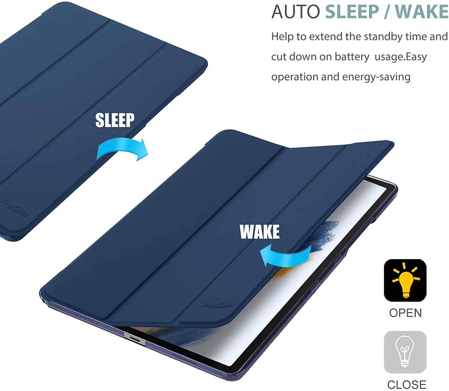 Procase Smart Case for Galaxy Tab A8 10.5, Slim Stand Hard Back Shell Protective Smart Cover Case for Galaxy Tab A8 10.5 Inch 2022 SM-X200 X205 X207 -Navy - Navy Blue image number 3