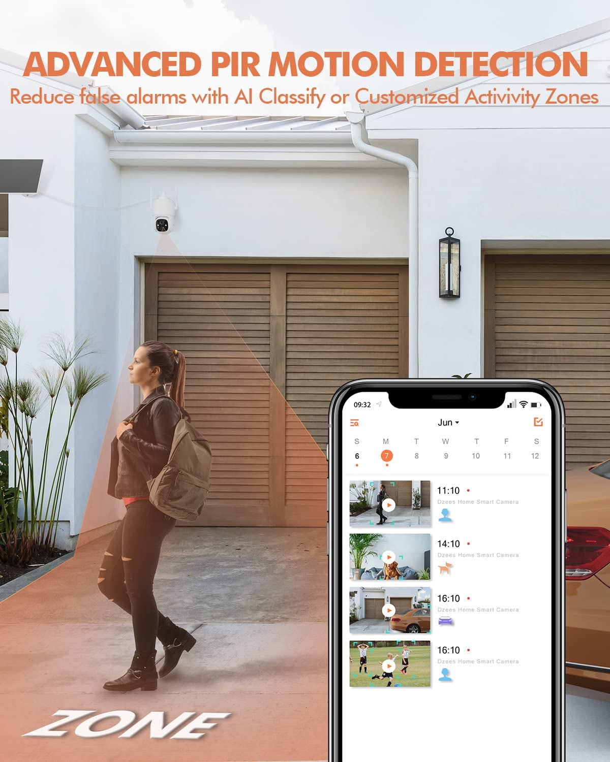 Dzees Solar Security Cameras Wireless Outdoor, 2K Battery Powered Security Camera, 360&deg; PTZ Camera with Spotlight, Siren, Color Night Vision, AI Dectection, IP66 for Home Security, 2.4Ghz - D3 image number 2
