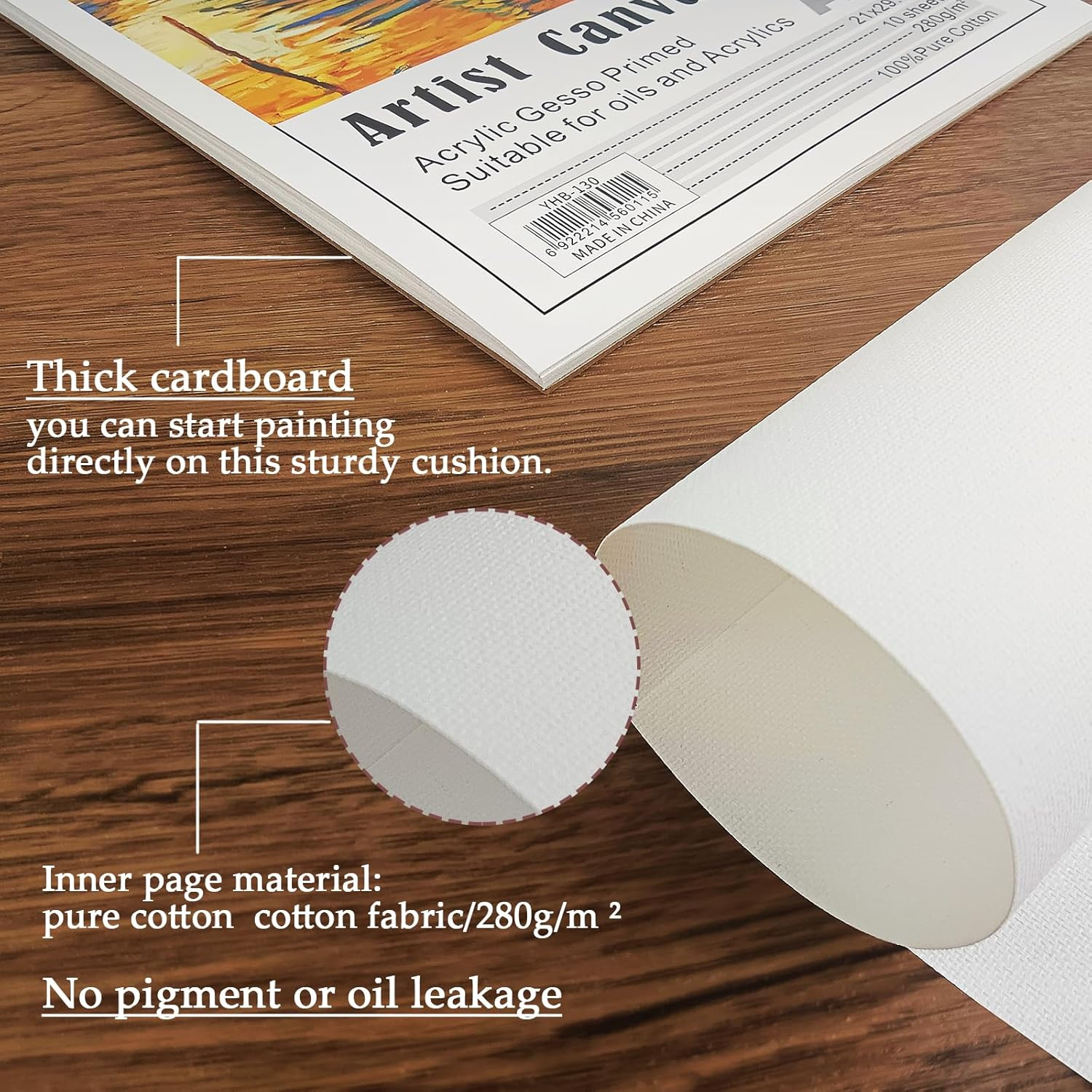 Canvas Pad for Painting, 11.69"X8.66" Pure Cotton Canvas, 10 Sheets Flexible Canvas with Tearable Glue Binding for Oil and Acrylic Art, White Canvas for Outdoor Sketching, Studio Art image number 5