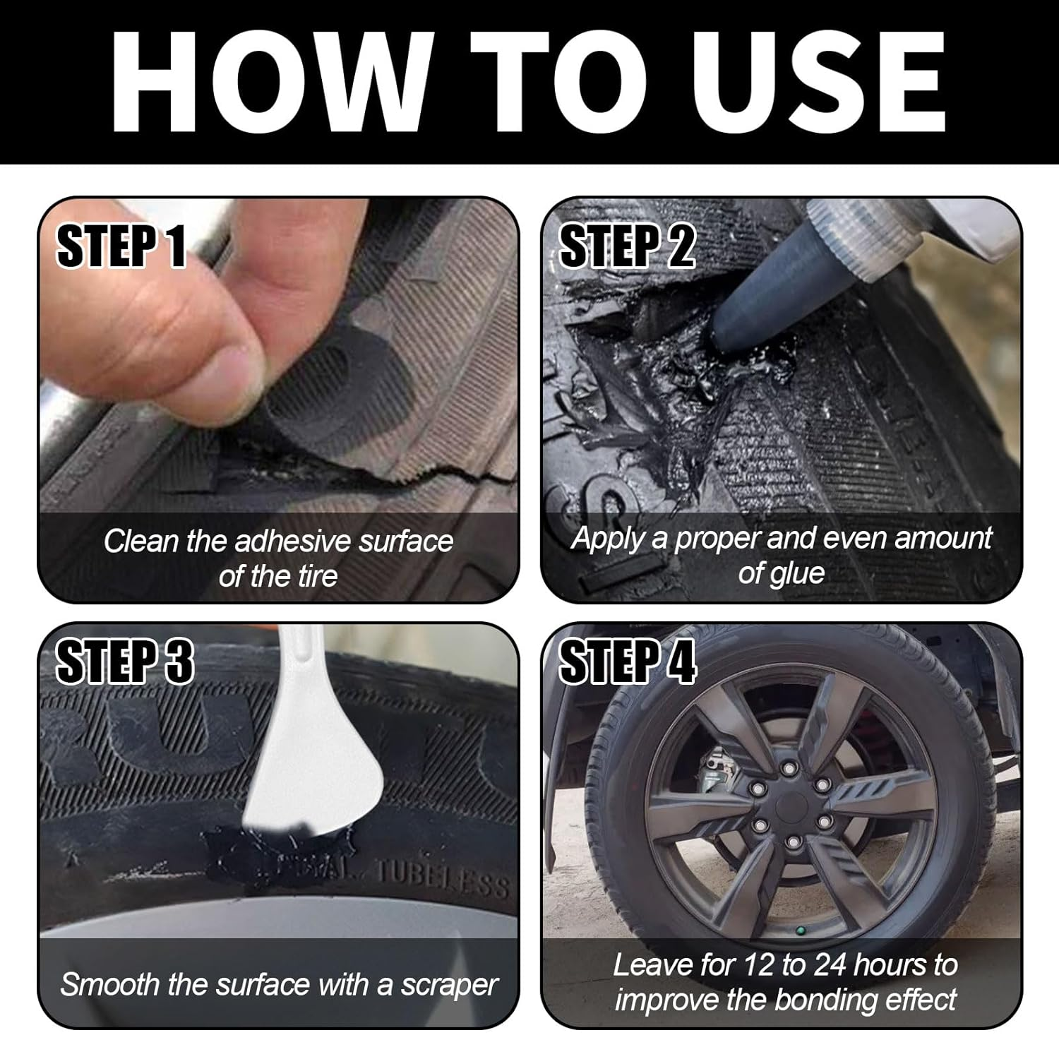 2Pcs Tire Repair Glue, Black Rubber Cement Tire Repair, Sidewall Tire Repair Kit, Equipped with 6 Tire Repair Nails, Suitable for Motorcycles, Off-Road Vehicles, Cars and Other Vehicle Models(1.69Oz) image number 1