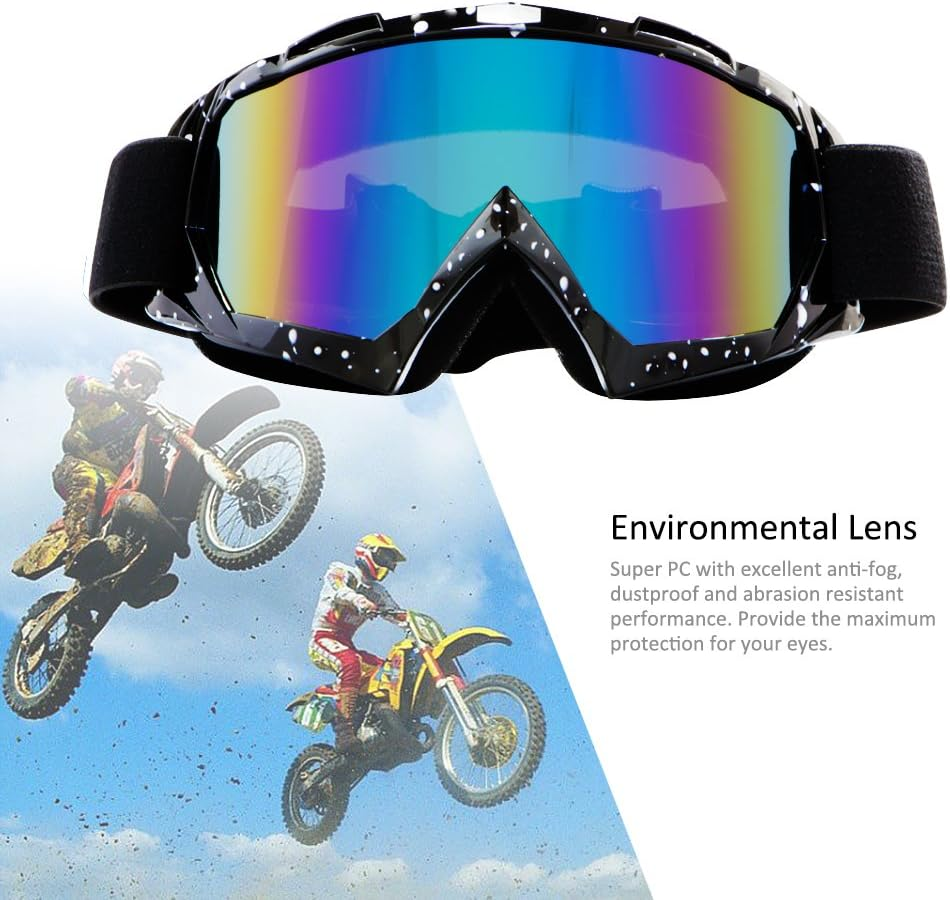 Motorcycle Goggles Dirt Bike Goggles 4-FQ Motocross Goggles Windproof Dustproof Scratch Resistant Ski Goggles Protective Safety Glasses PU Resin(Color Lens Marble Black Frame) image number 6