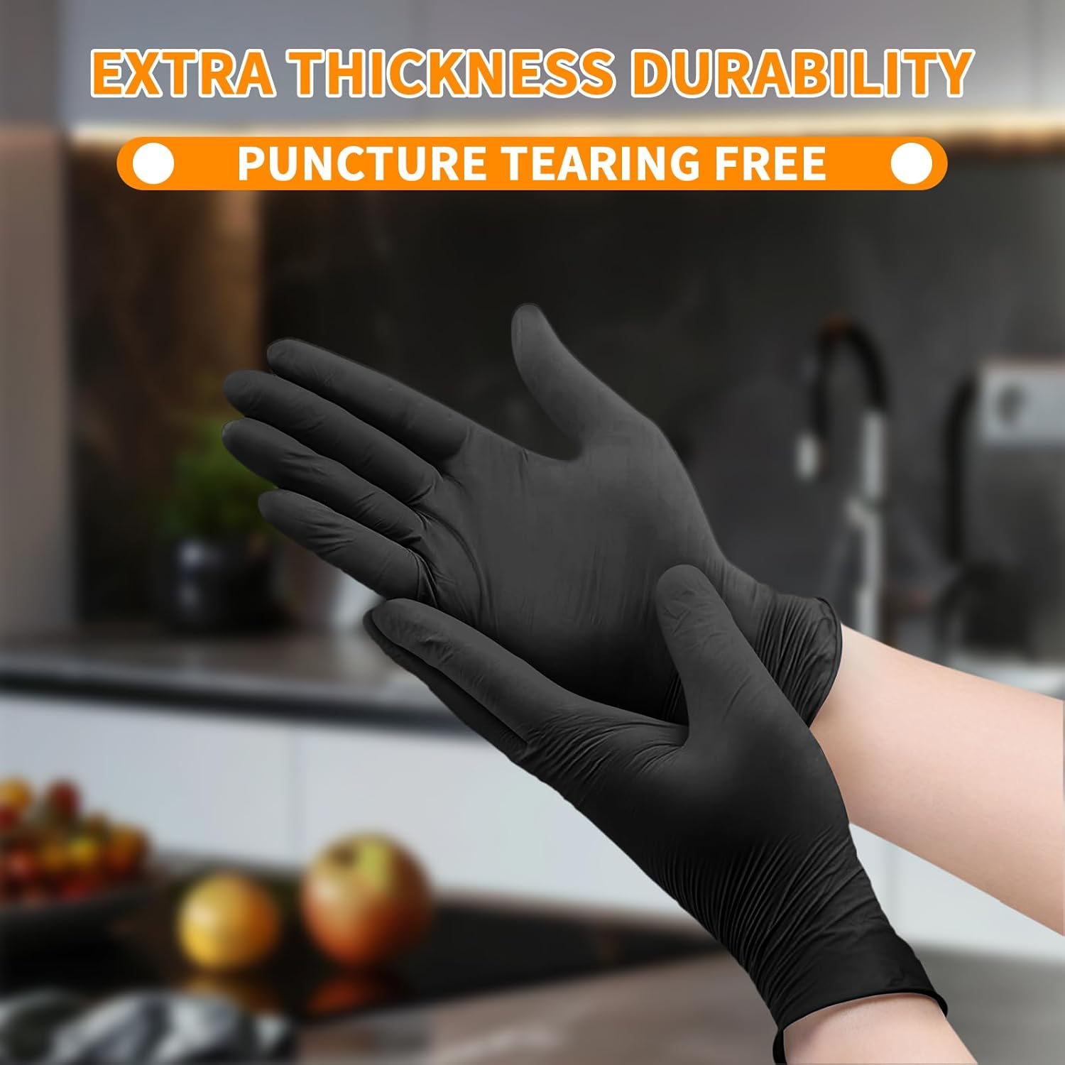 Nitrile Gloves, 100 Pcs Black Gloves 6 Mil Thickened, Disposable Black Nitrile Gloves, Cooking Cleaning Dishwashing Gloves for Household, Kitchen (Large)