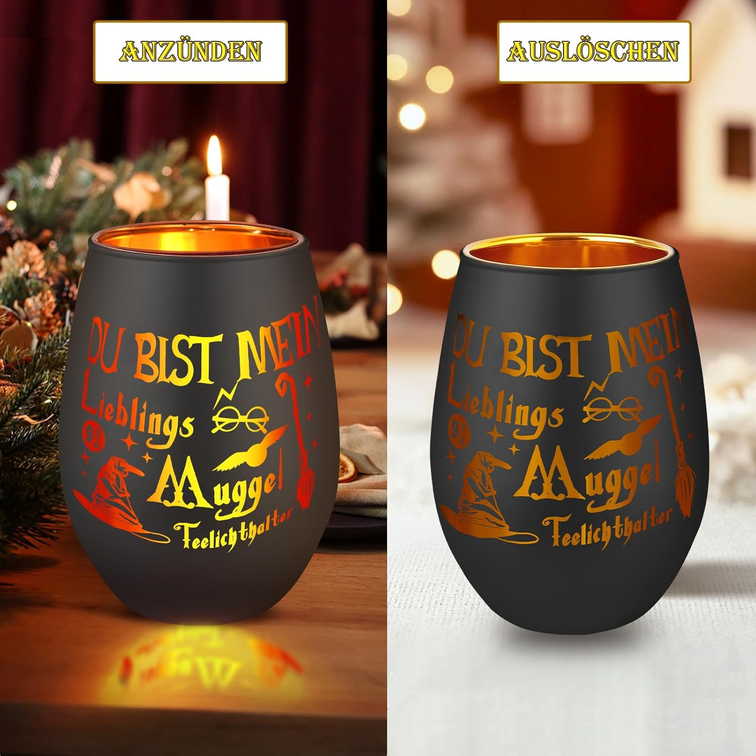 Tea Light Holder Du Bist Mein Lieblings-Muggel - Magical Gift for Harry Fans & Nerds - Lucky Light for Lovers - Black - Gifts For Confirmation image number 7