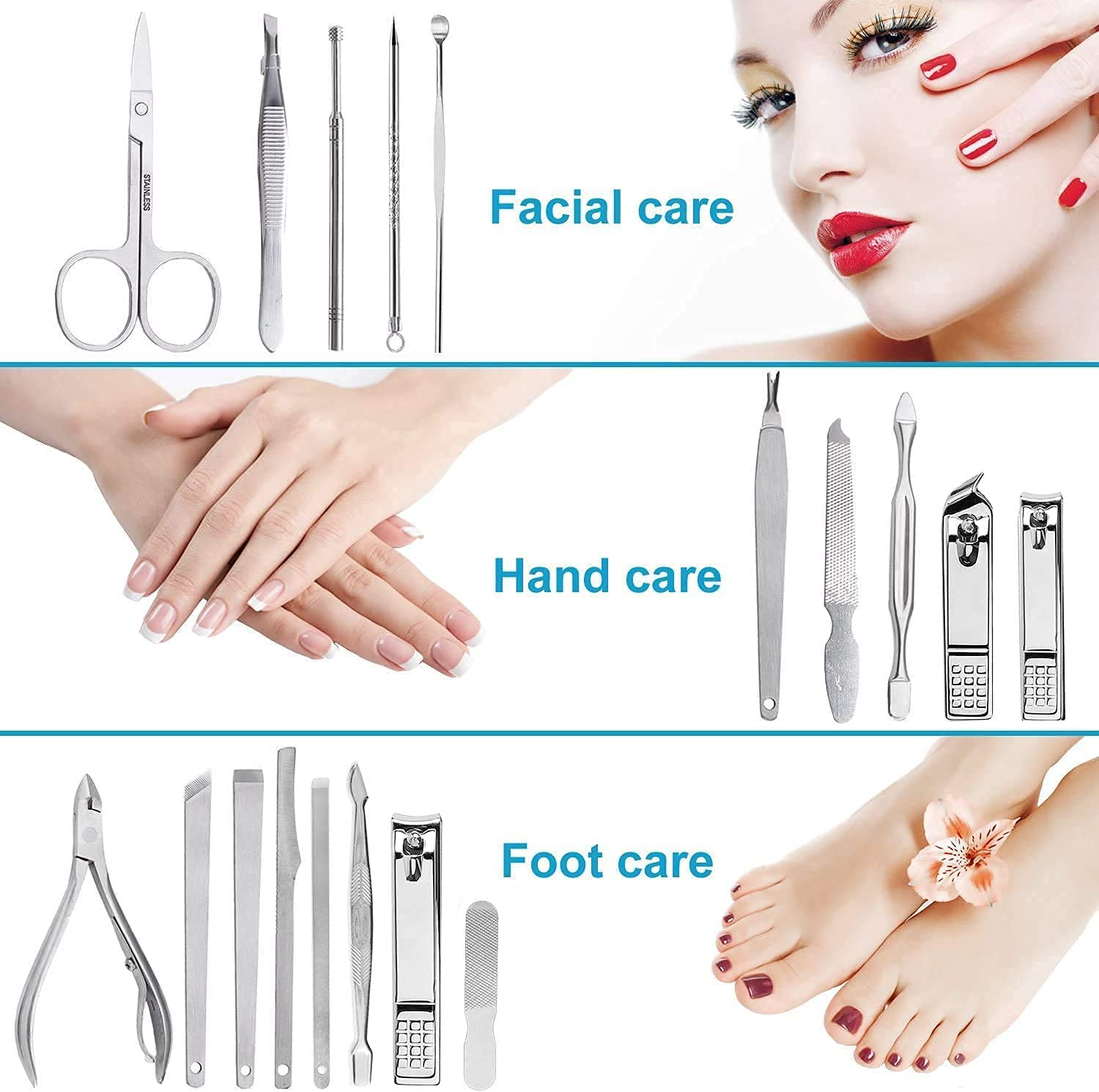 Manicure Set Nail Clippers Pedicure Kit -18 Pieces Stainless Steel Manicure Kit, Professional Grooming Kits, Nail Care Tools with Luxurious Travel Case(Black) image number 3