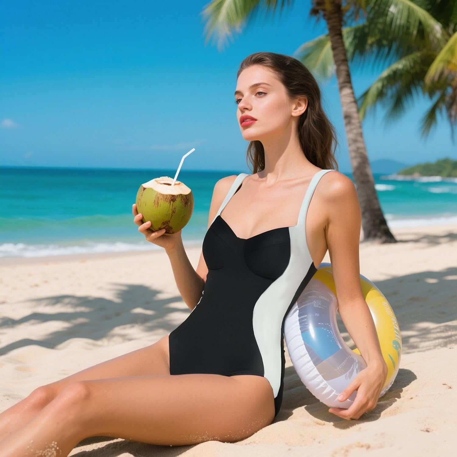 Fiohiros Tummy Control Women'S One Piece Swimsuit Detachable Pads Underwire Color Block Crisscross Back Stretchy Swimwear image number 3