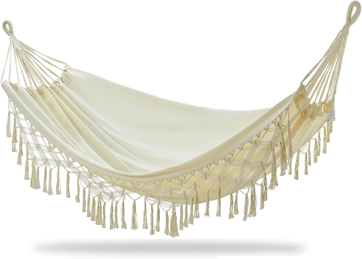 Handmade Boho Large Brazilian Macrame Fringe 2 Person Double Deluxe Hammock Swing Net Chair for Beach, Yard, Bedroom, Patio, Porch, Indoor, Outdoor, Wedding Decor 95" Lx 59" W