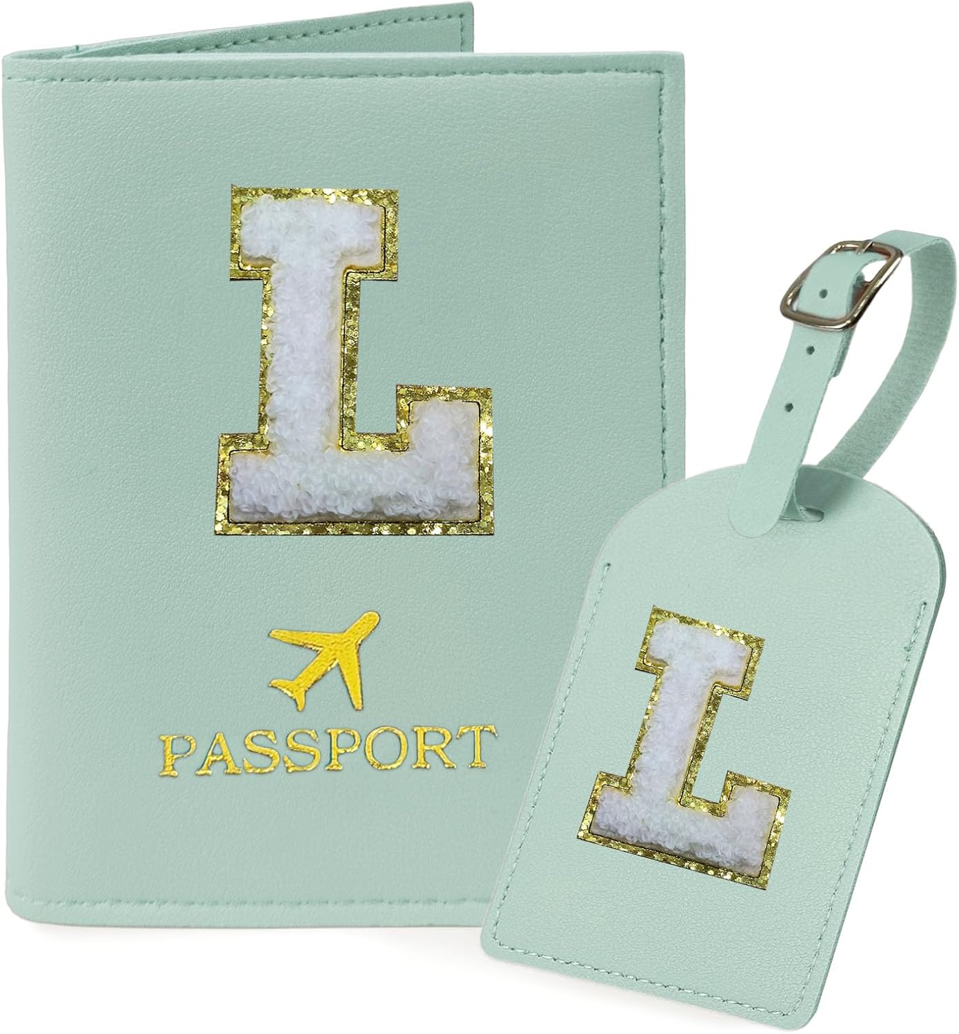 COSHAYSOO Initial Passport Cover and Luggage Tag Set for Women, Teal, L image number 1