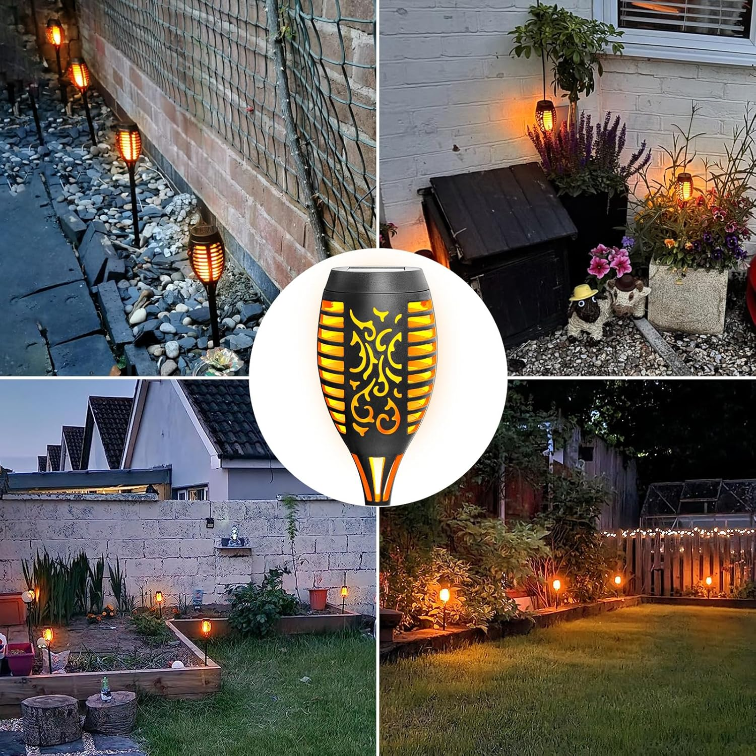 Anordsem Solar Garden Lights Outdoor: 4 Pack Flickering Dancing LED Torch - Waterproof Flame Decorations for Pathway Yard - Gardening Gifts for Homeowners Women image number 3