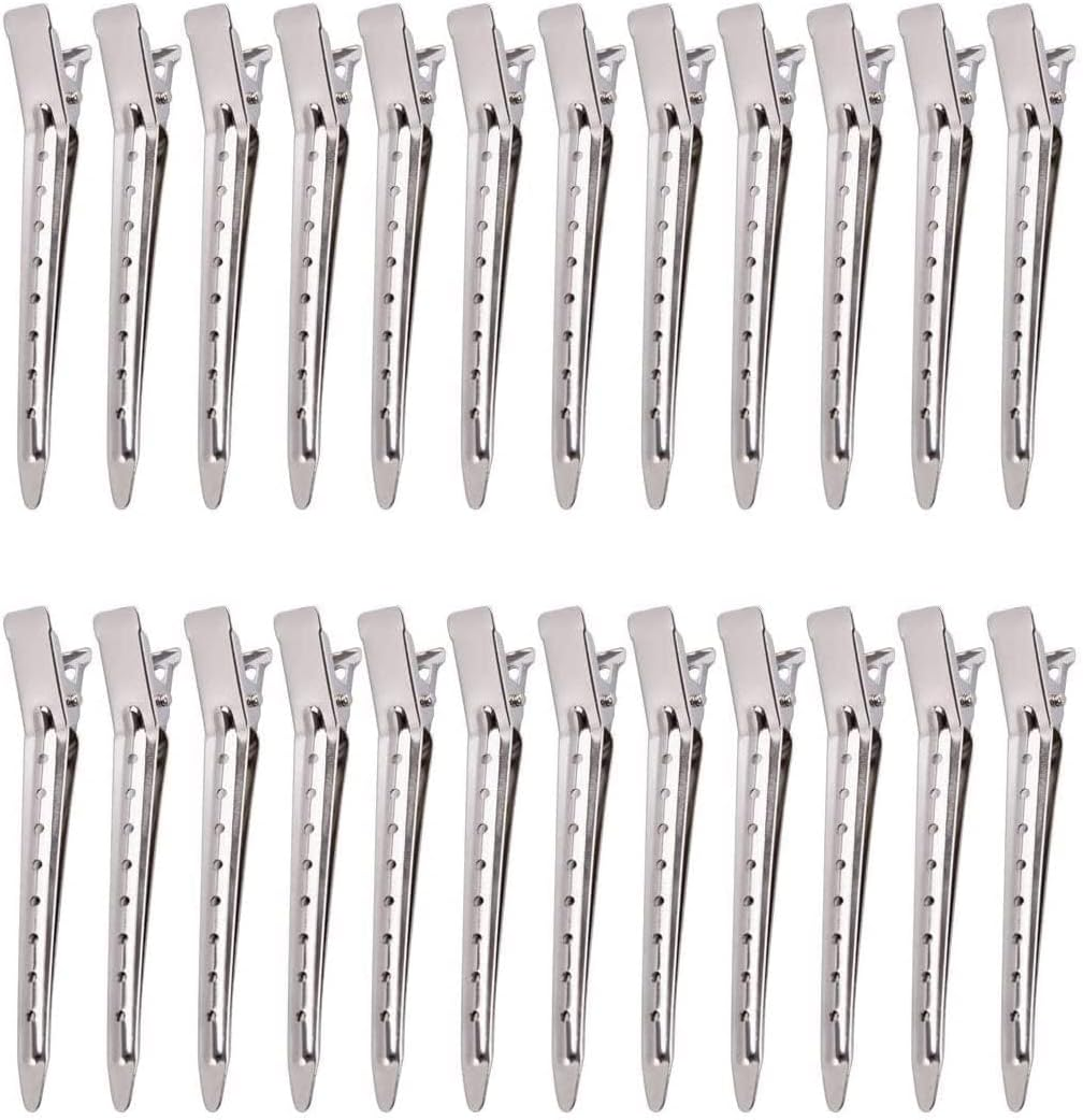 FIENSYDL 24 Pcs Metal Hair Clips for Styling Sectioning, 3.5 Inch Rustproof Metal Alligator Curl Clips, Silver Clip for Curls, Long Hair, Roller, Salon