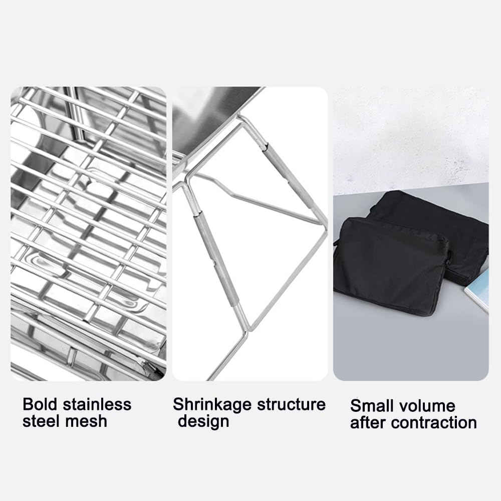 Portable Camping Fire Pit, Folding Charcoal BBQ Grill with Carrying Bag, Foldable Barbecue Firepit, Stainless Steel Burning Charcoal Fire Pit, Collapsible Camping Pits Grill for Barbeque image number 2