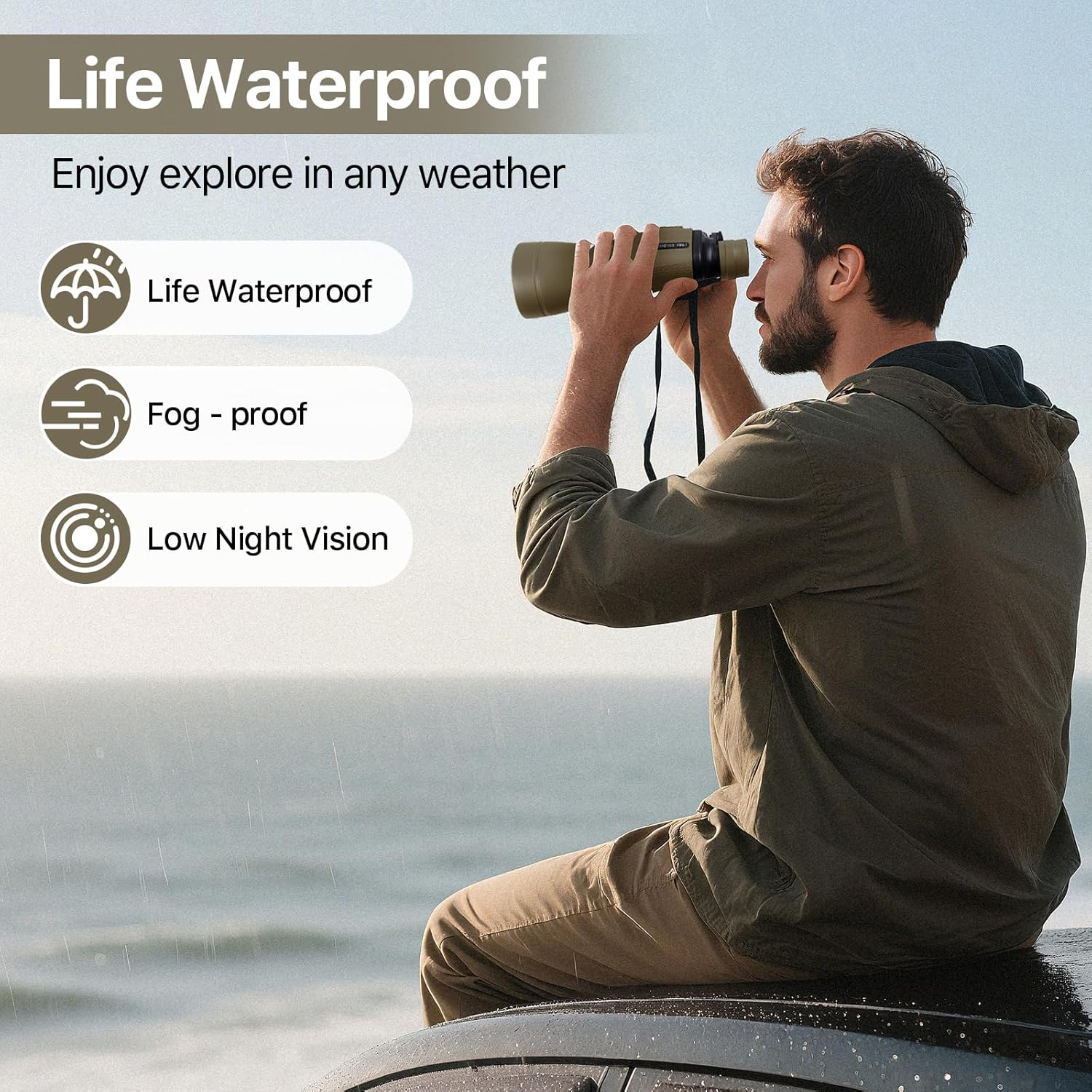 20X50 Military Binoculars for Adults with Smartphone Adapter - Compact Waterproof Tactical Binoculars for Bird Watching Hunting Hiking Concert Travel Theater with BAK4 Prism FMC Lens, Mud image number 6