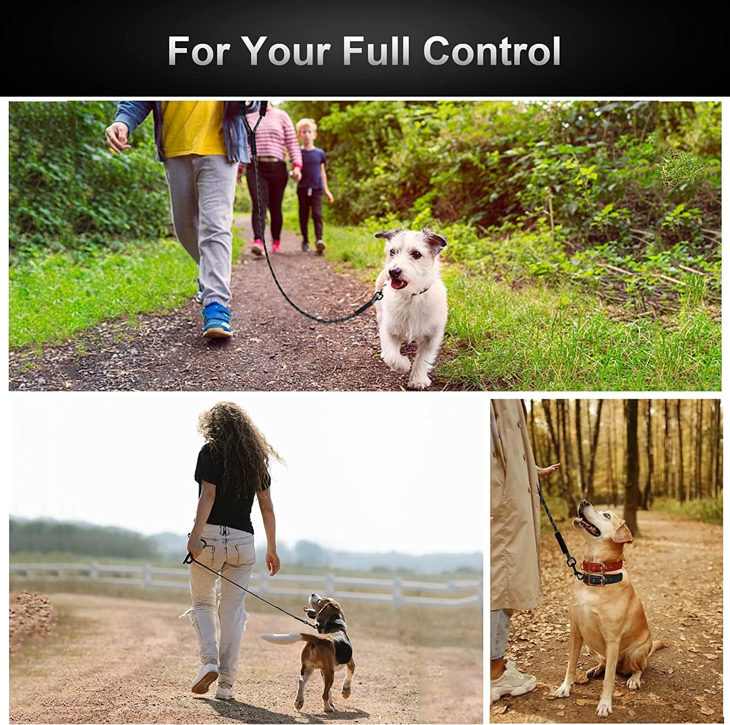 UPET Dog Training Leash 5M 10M 15M（15Ft 30Ft 50Ft ） Reflective Extra Long Line Leashes outside Puppy Camping Safety Back-Yard Rope Dogs Lead for Small Medium Large with Training Clicker（15M Black） image number 7