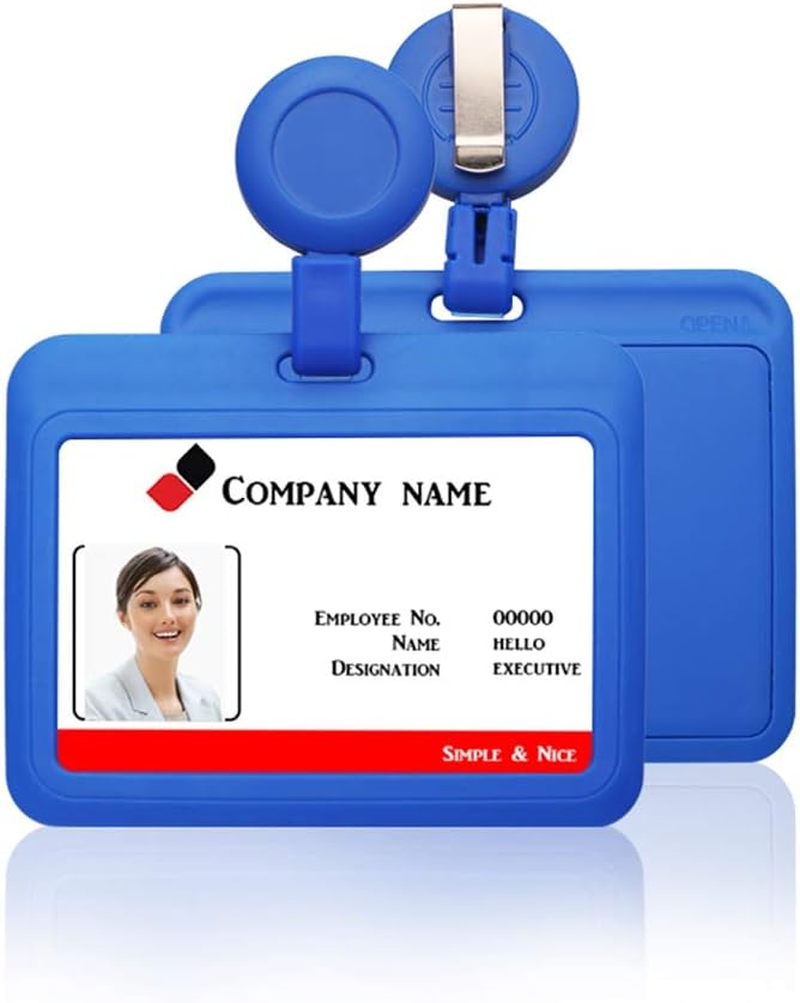 ID Badge Holder Case Horizontal with Reel Clip Retractable Heavy Duty Credit Card Business Card Office Supplies image number 2