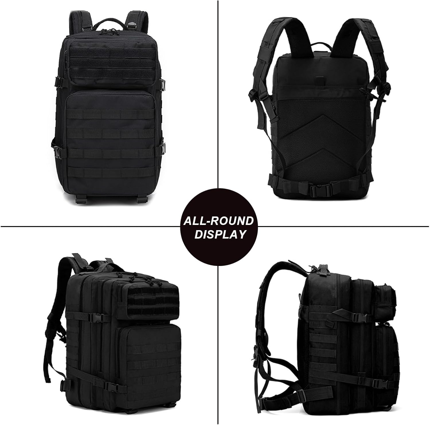 50L Backpack for Men Women Camping Rucksack 3 Day Large Trekking Backpack with Molle System for Hiking Travel Daily Work Outdoors Sports Daypack (Black) image number 3