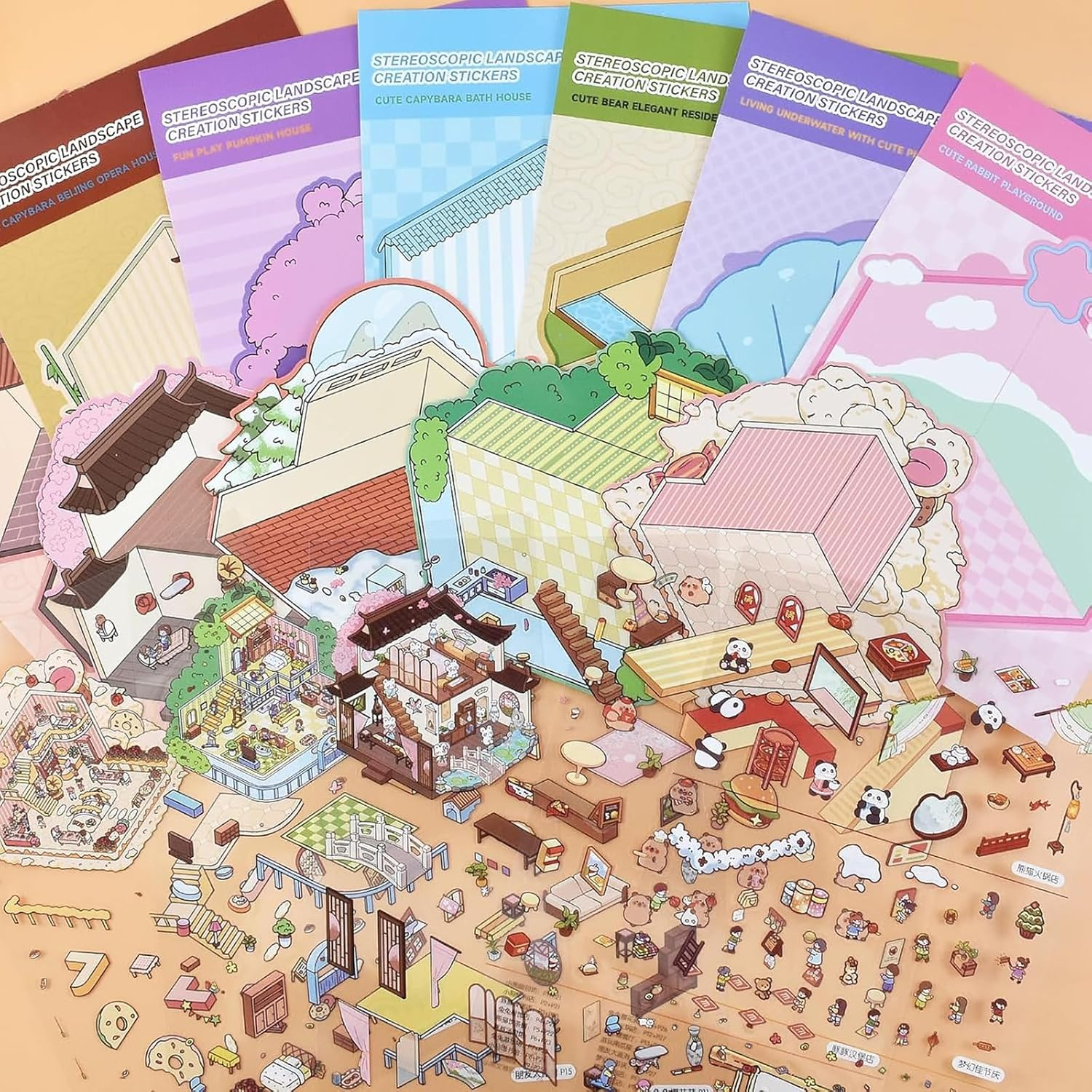 Weidllys DIY 3D House Stickers Book, 20 Set Fun DIY Sticker Scene Make Your Own Warm Home, Supermarket, Music Bar, Sticker Therapy for Adult Kids Relief Stress Pass the Time image number 2