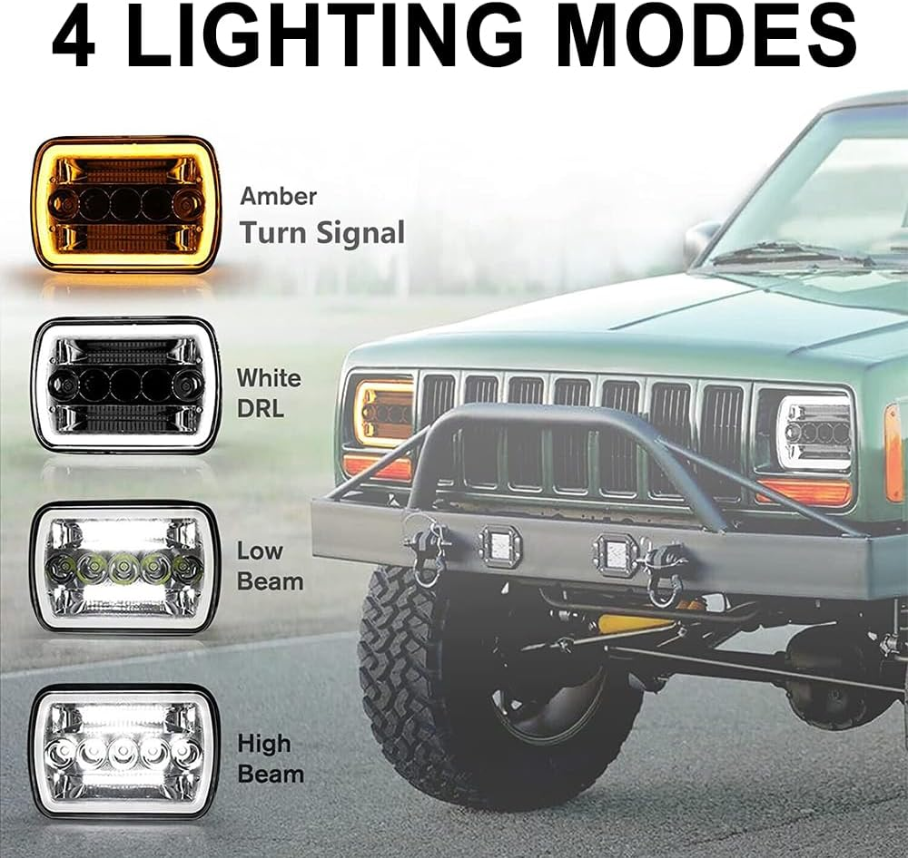 Yanchaofei 5X7 7X6 in LED Headlights Replacement for Chevy S10 Blazer Express Cargo Van 1500 2500 3500 Pickup Dod-Ge Ram F250 E350 Wrangler YJ XJ Cherokee Truck with 45W Hi/Lo Beam Amber/White DRL image number 6