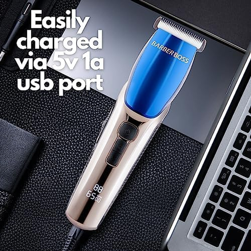 Barberboss Hair Clipper and Beard Trimmer for Men - 4 Speed Levels, Ceramic Blades, 8 Guide Combs, LED Indicator, USB Rechargeable, Waterproof image number 1