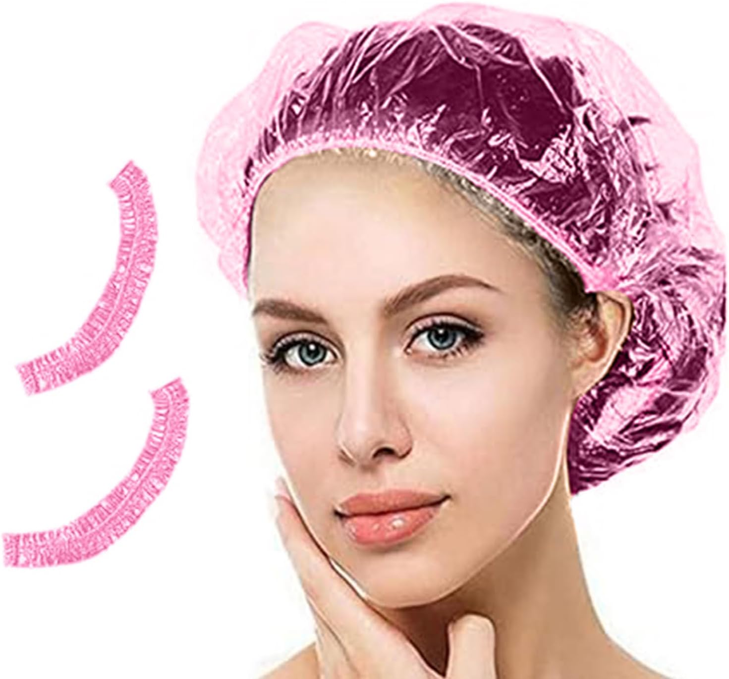 Shower Cap Disposable, Clear Plastic Bath Caps for Women Men Kids Girls, Multi-Purpose Thick Waterproof Bath Caps Hair Treatment, Spa,Home Use,Portable Travel (Pink-40Pcs)