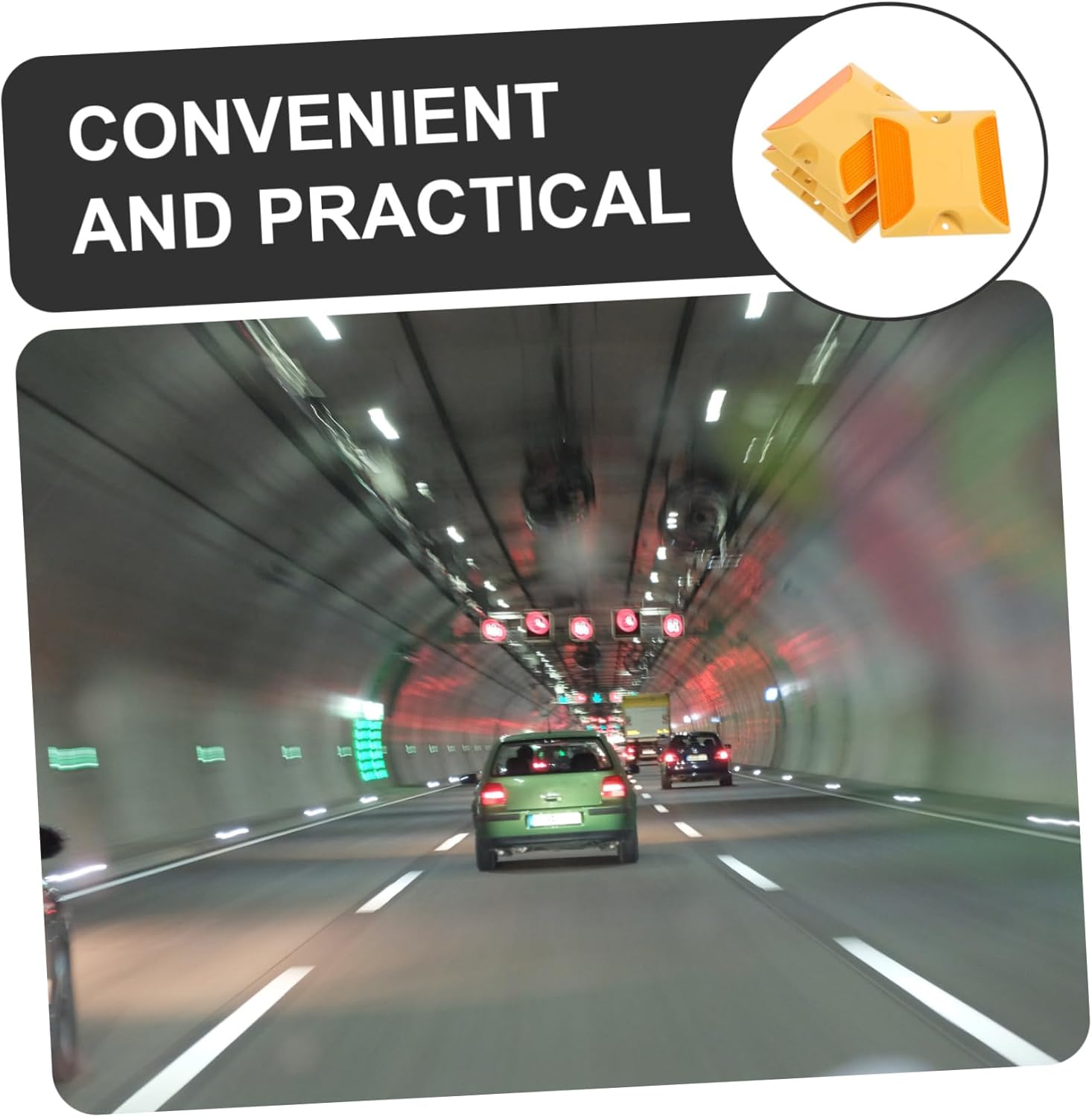 4 Pcs Yellow Dual-Sided Reflective Road Studs Abs Raised Pavement Markers for Driveway Entrance Night Visibility Car Safety Markers Outdoor Highway Reflectors image number 2