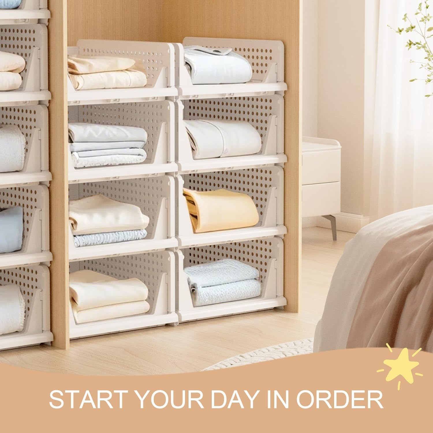 Comfycottage Stackable Storage Drawers, L Size Closet Organizers and Storage of 4 Pack Closet Drawers, Organizer Baskets, Sweater Storage Organizer for Closet, Wardrobe Organizer, Towel Organizer image number 4