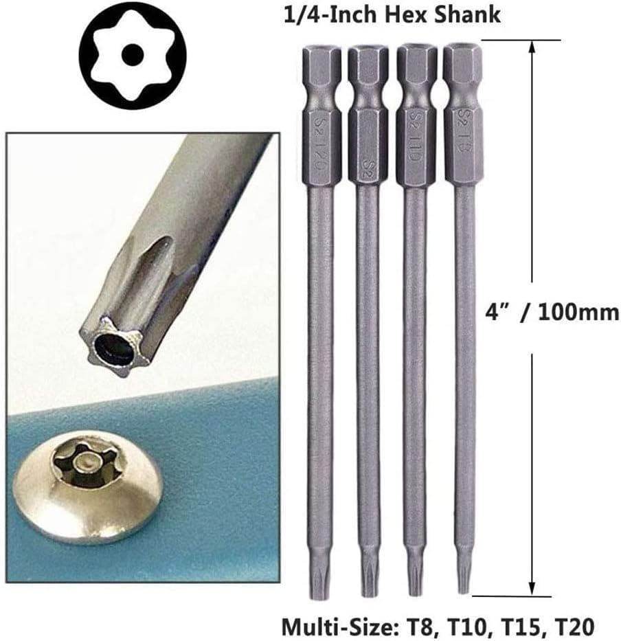 Bestgle 16 Pcs Long Magnetic Screwdriver Bits, 1/4 Inch Hex Shank Drill Screw Driver Bit Set 4 in 1 Multiple Powel Tools Kit, 100Mm Length (Hex+Torx+Cross+Slotted Tip Bits) image number 2