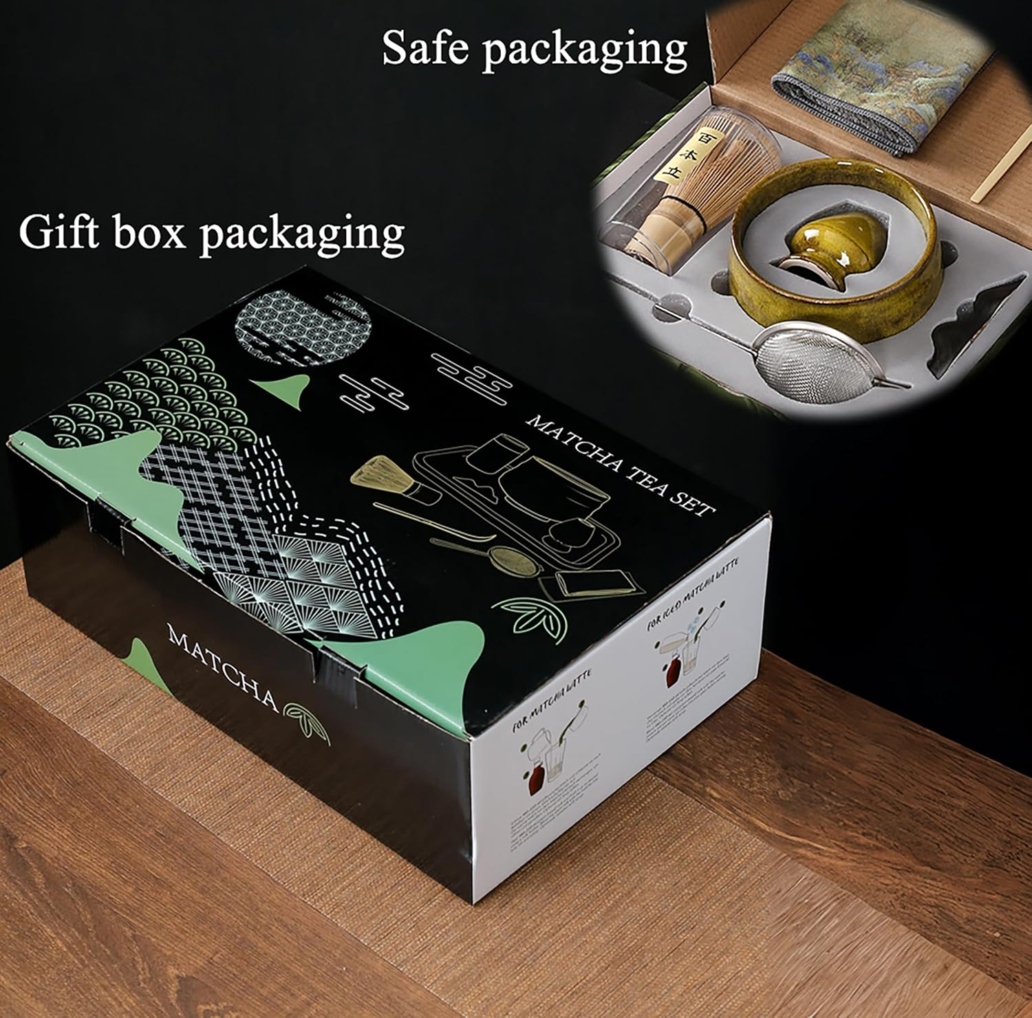 Japanese Matcha Tea Set with Whisk and Bowl (7Pcs) - Accessories, Latte Kit, Bamboo Whisk Stand - Perfect for Tea Ceremony (Kiln Glaze-Yellow)