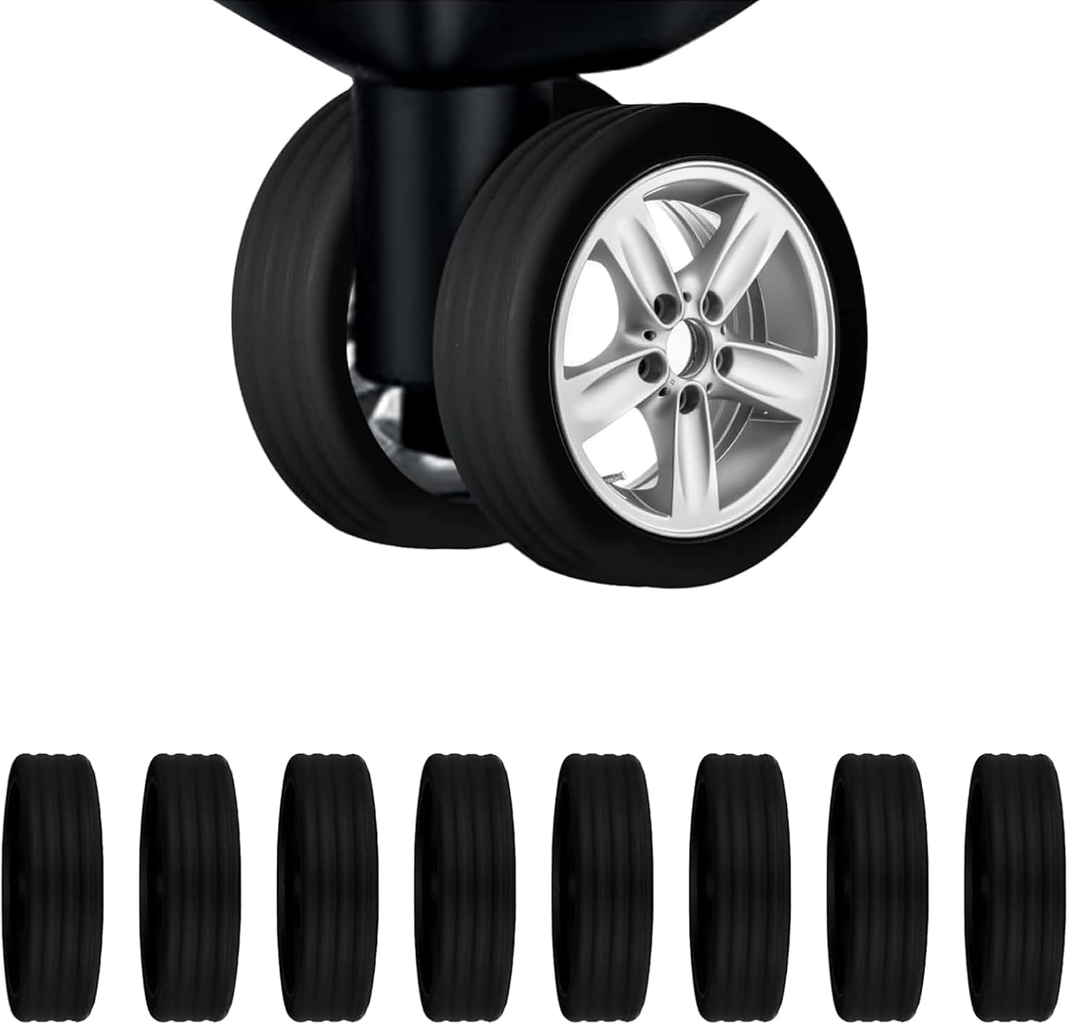 MKUCCD Luggage Wheel Cover Protectors, 8 Pcs Silicone Noise Reducing Wheel Covers, Abrasion and Shock Absorbing