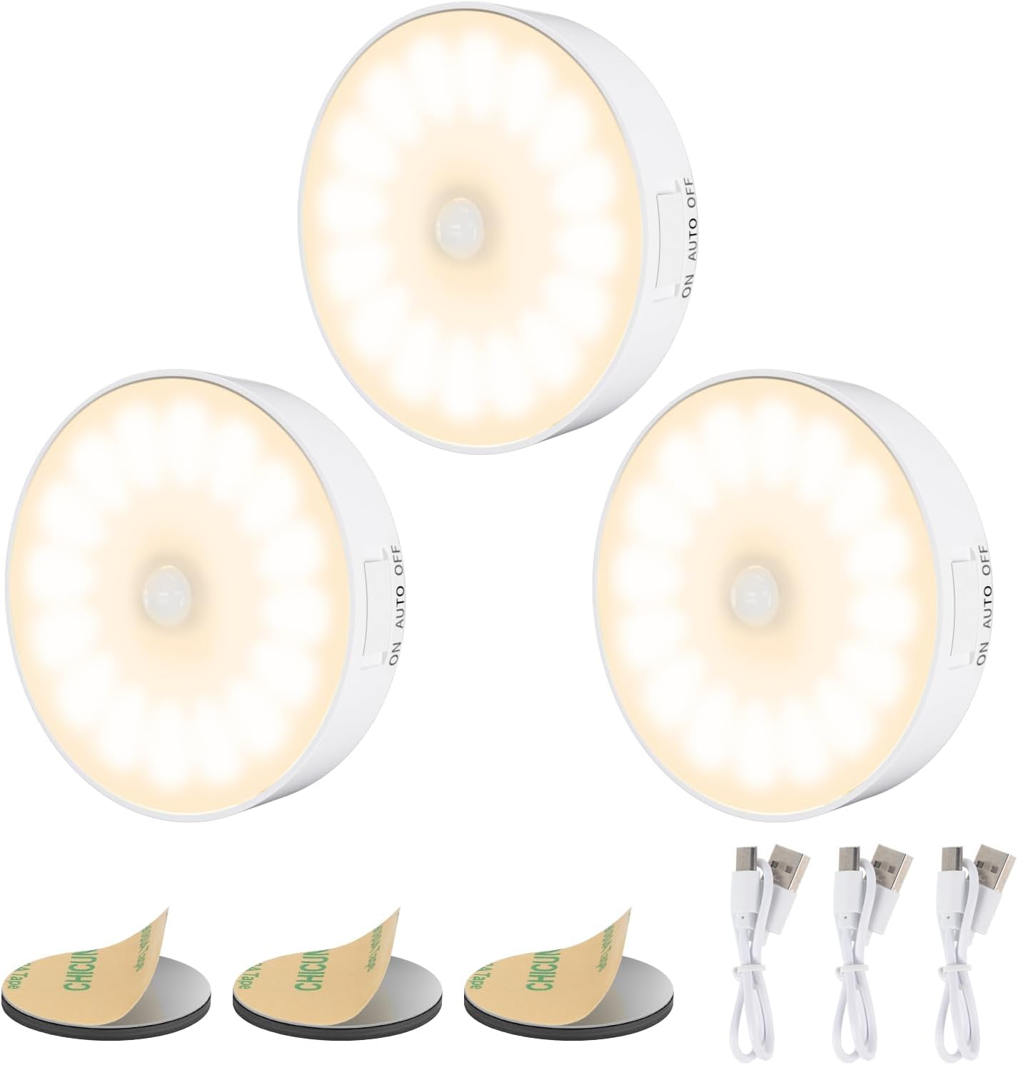 Electight 14 Leds Motion Sensor Light Indoor, 6 Pack Newest Night Light USB Rechargeable, 3 Light Modes & Long Last Battery, Cordless Magnetic Nightlight for Bedroom, Closet, Hallway (Warm White)