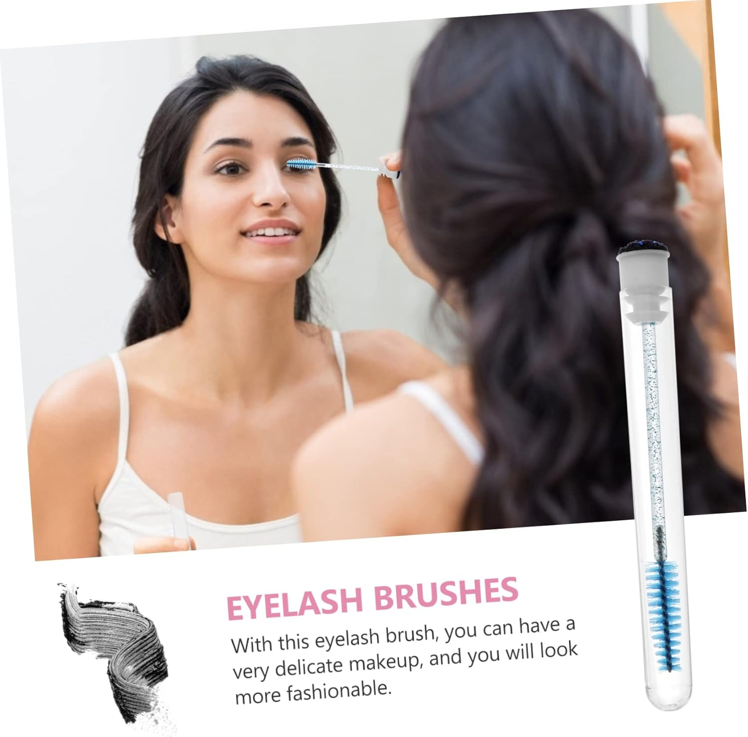 FRCOLOR 10Pcs Eyelash Comb and Eyebrow Brush Tube Set Navy Portable Lash Brow Applicators for Makeup and Eyelash Extension Application - Red image number 3