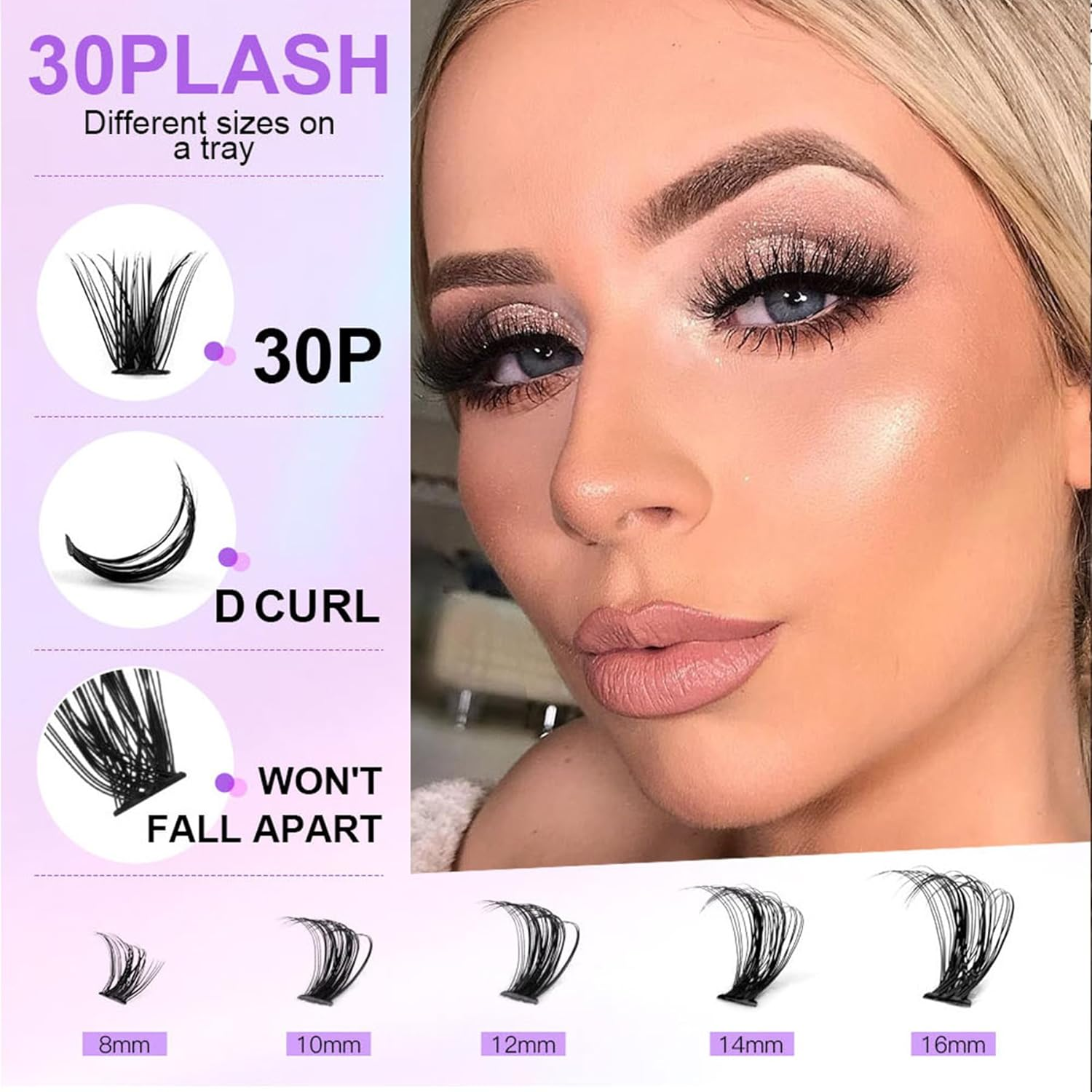 Cluster Lashes - 280Pcs Wispy Individual Eyelashes 8-16Mm Mix Cluster D Curl DIY Fluffy Eyelash Extensions image number 2