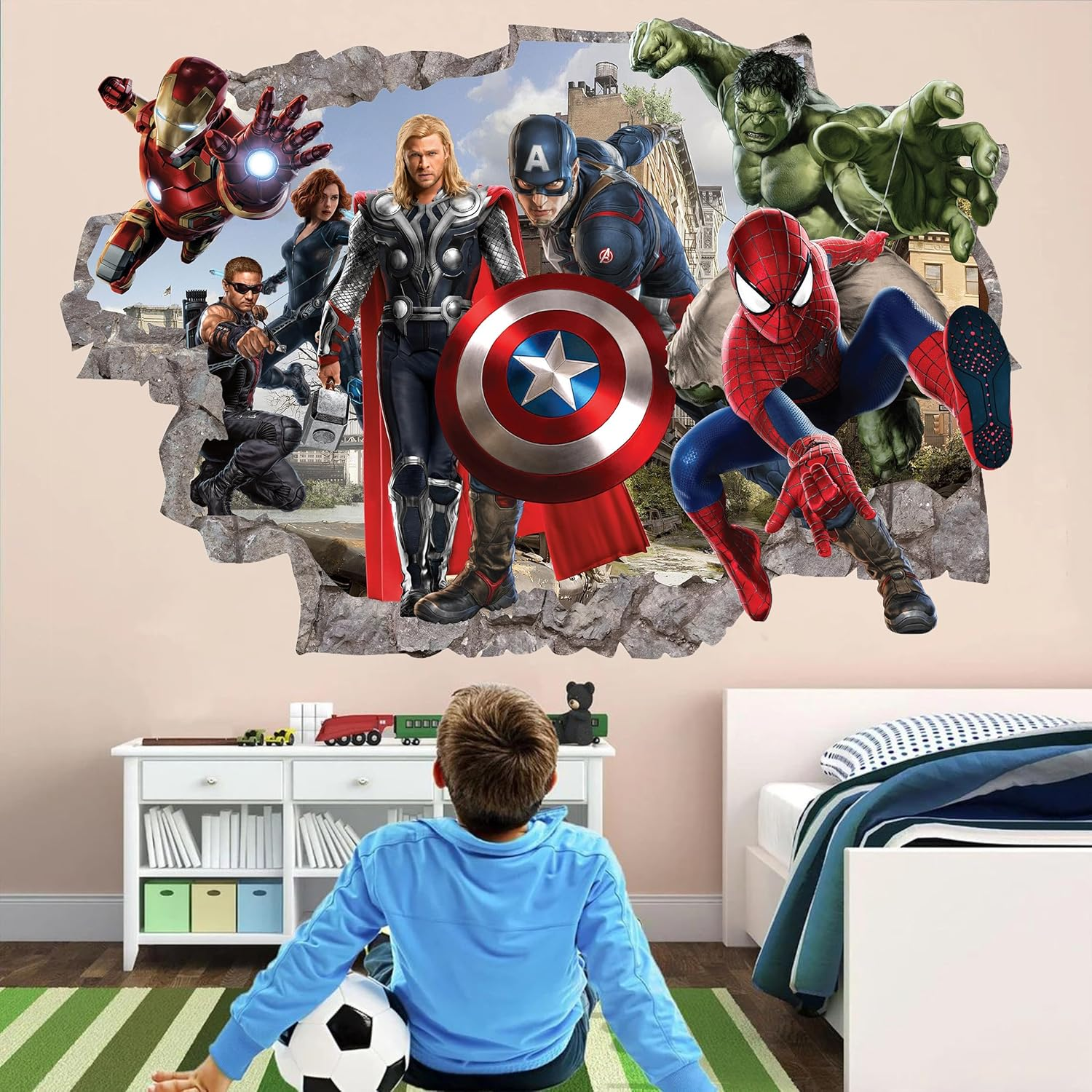 Superhero Wall Decal - Kids Removable Vinyl Wall Sticker - Boys Room Self-Adhesive Mural Kids Bedroom Living Room Game Room Wall Decor - 24 "X16（Large） image number 4