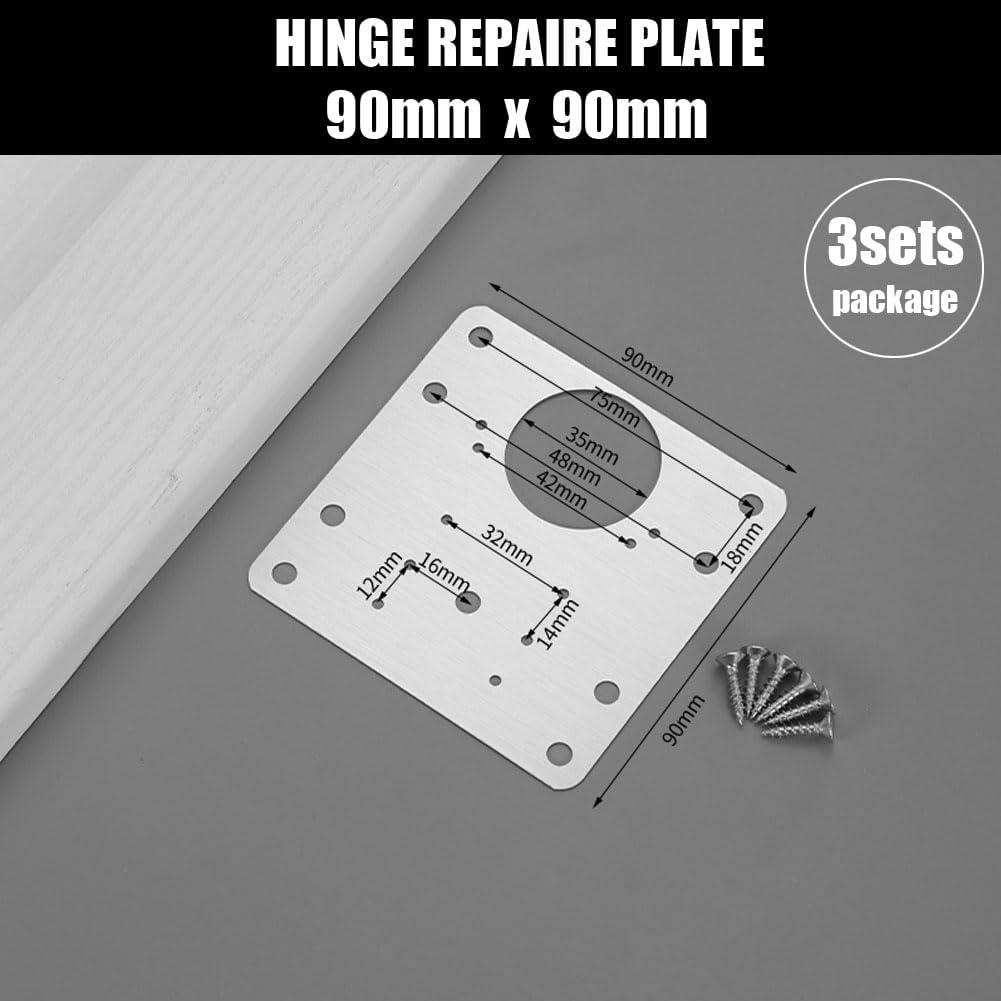 3PCS Stainless Steel Cabinet Door Hinge Repair Plate Furniture Cabinet Door Hinge Fixed Installation Hinge Hole Repair Artifact with Screws (Steel) image number 1