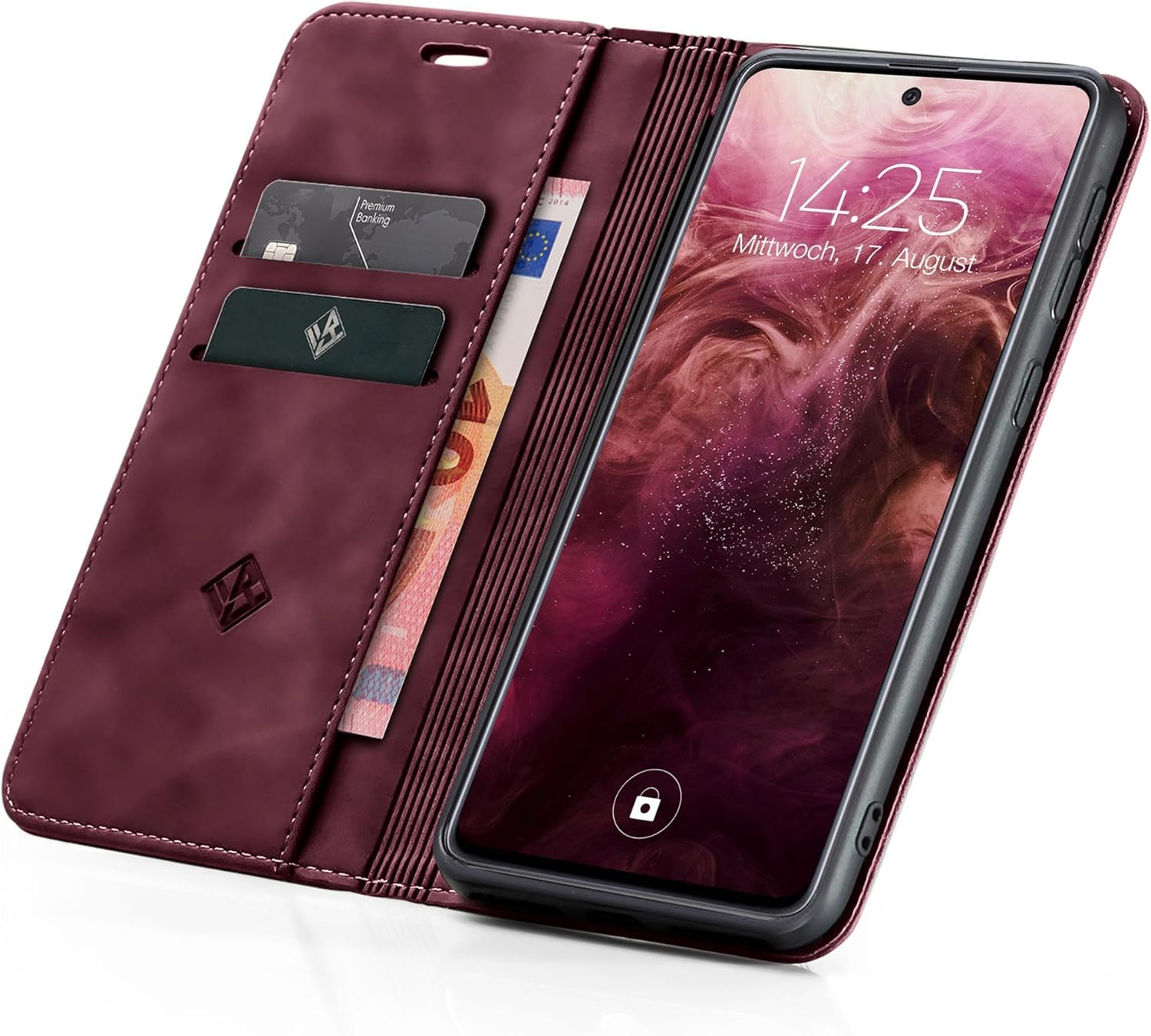 LBH Mobile Phone Case for Samsung Galaxy A36 5G in Wine Red with Card and Money Compartment Smartphone Case with Stand Function Flip Case Protective Cover Magnetic Closure Vintage image number 4