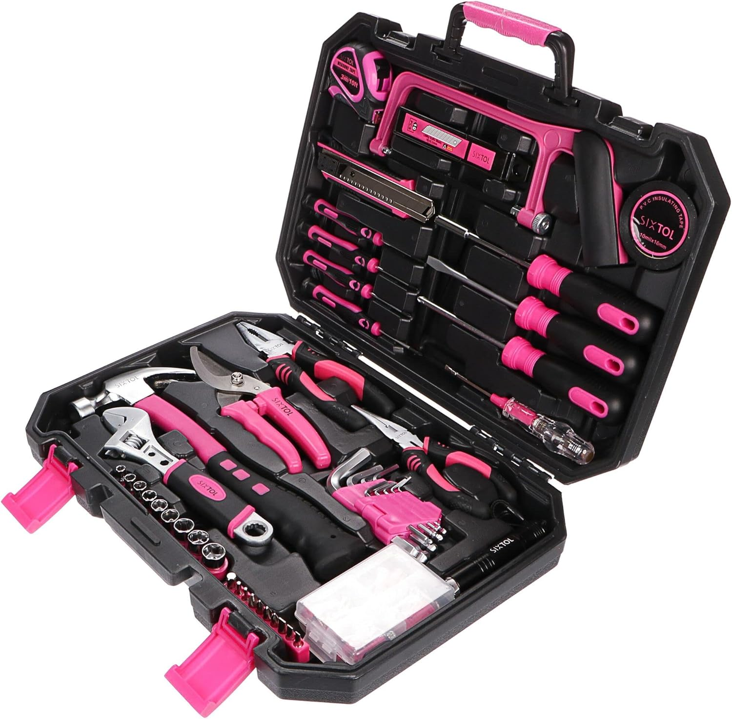 SIXTOL Home Pink 128 Piece Tool Set in a Tool Box image number 1