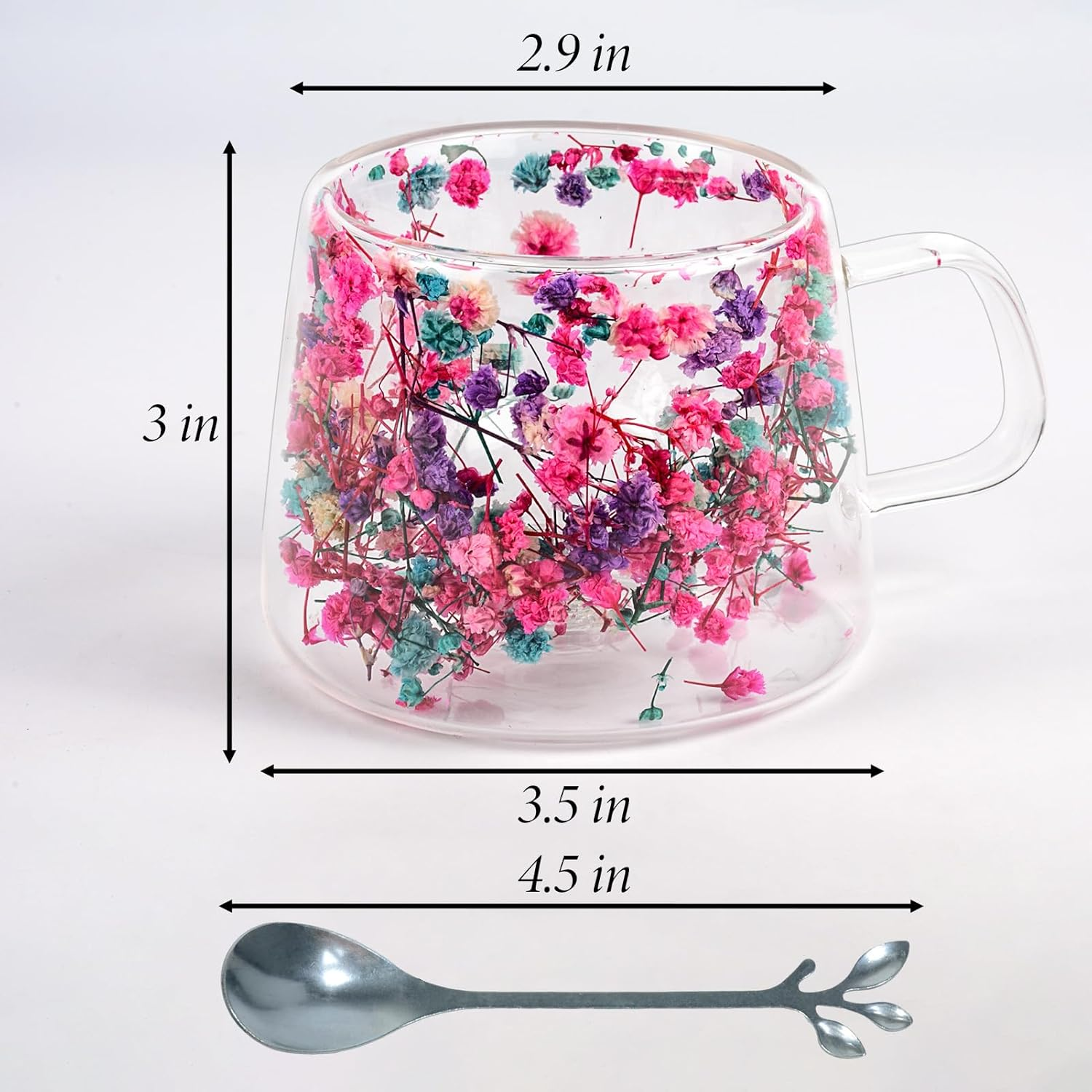 Double Wall Glass Coffee Mugs Cute Tea Cups Heat Resistant Transparent Mug Aesthetic Floral Design Best for Women Friend Teacher Mum Unique Birthday image number 3