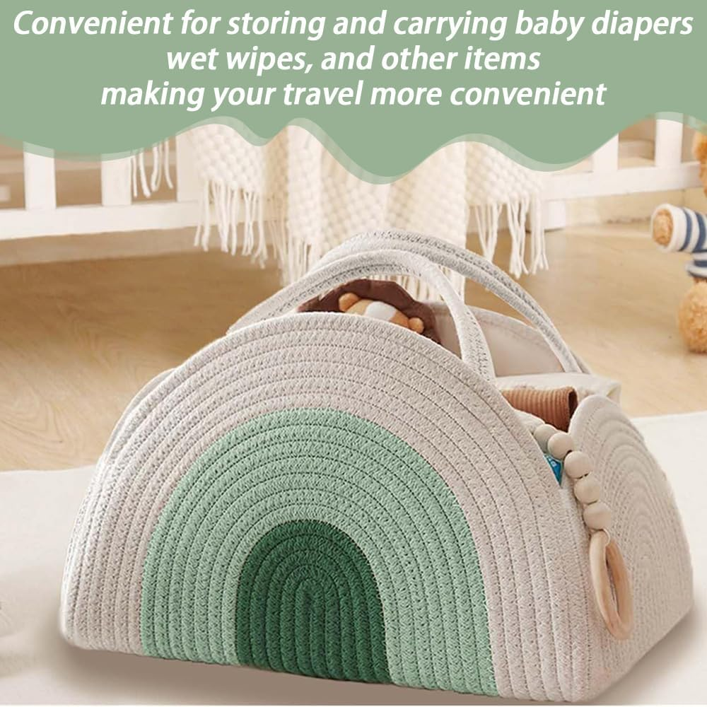 Cotton Rope Diaper Caddy Basket, Diary Baby Diaper Caddy Organizer, Large Shower Caddy for Newborn, for Baby Shower List, Newborn Essentials Basket (Green)