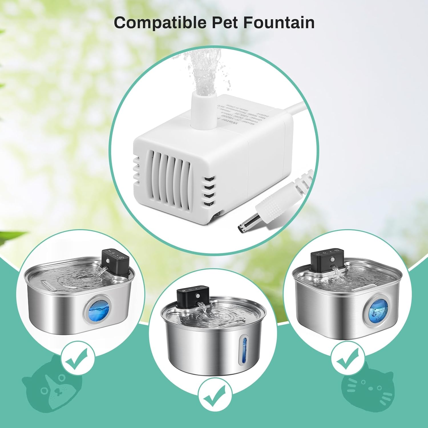 BFLICROY Cat Water Fountain Pump for 3.2L Stainless Steel Pet Water Dispenser, Ultra Quiet JY-YB200 DC Replacement Pump, IP68 Pet Fountain Motor for Cat Drinking Fountain image number 2