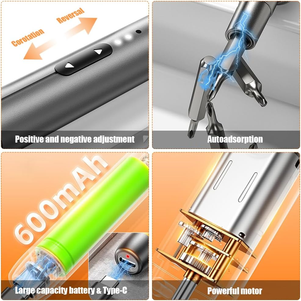 Mini Electric Screwdriver, 46 in 1 Precision Screwdriver Set, Small Cordless Power Screwdriver with 46 Magnetic Bits, Repair Tool for Phone Camera Laptop Watch Glasses image number 6