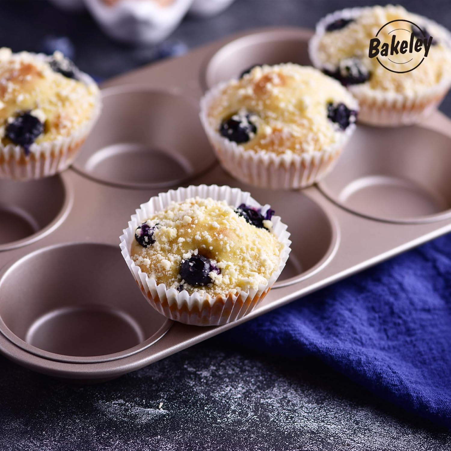 Bakeley Muffin Cake Pan, 6-Cavity Non-Stick Cupcake Pan Bakeware for Oven Baking (Champagne Gold) image number 4