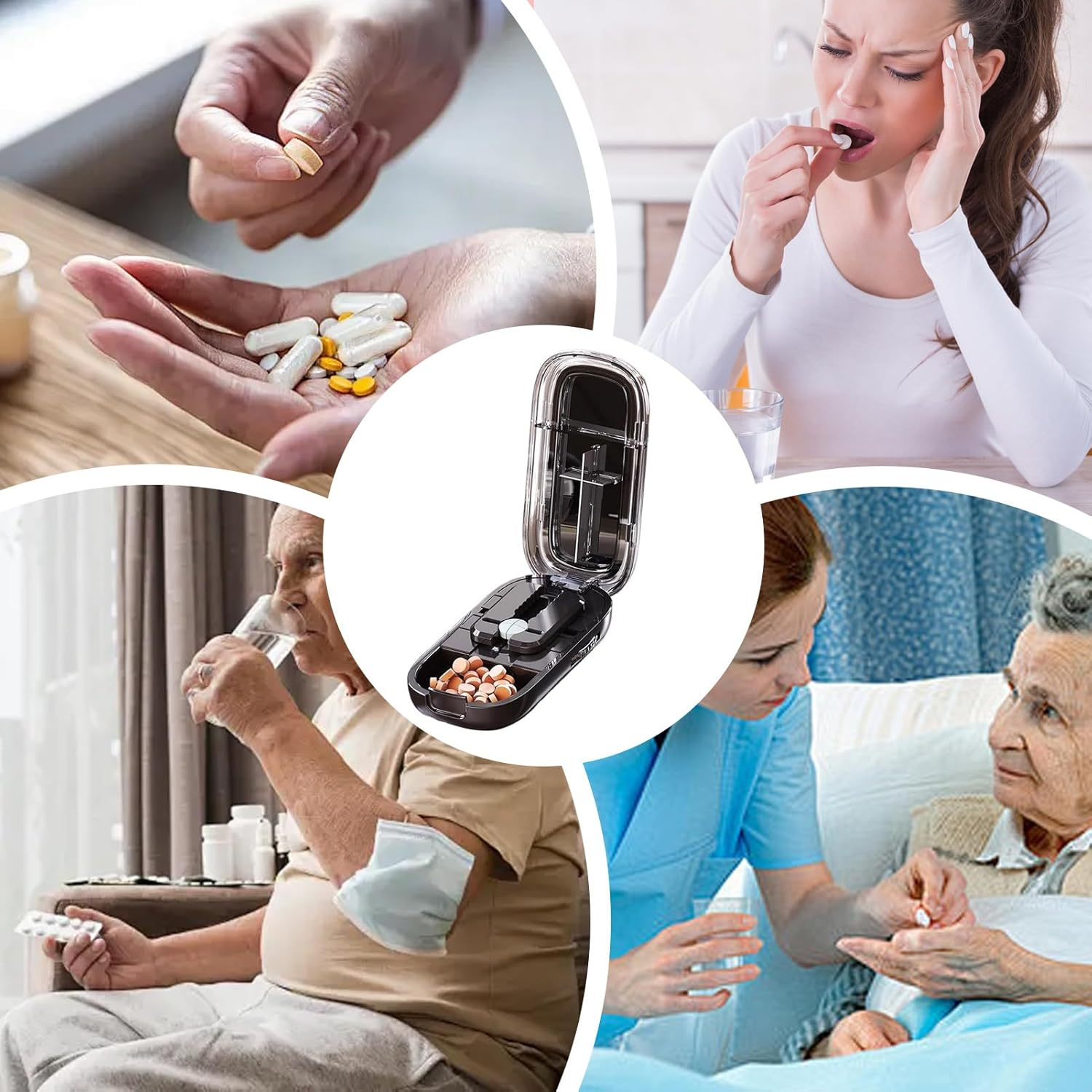 Pill Cutter Splitter, Portable Pill Cutter Splitter, Medicine Case Half or Quarter Crusher for Cutting Multiple Pills, Easy to Use with Safe 3.35X1.77X0.91 Inches image number 2