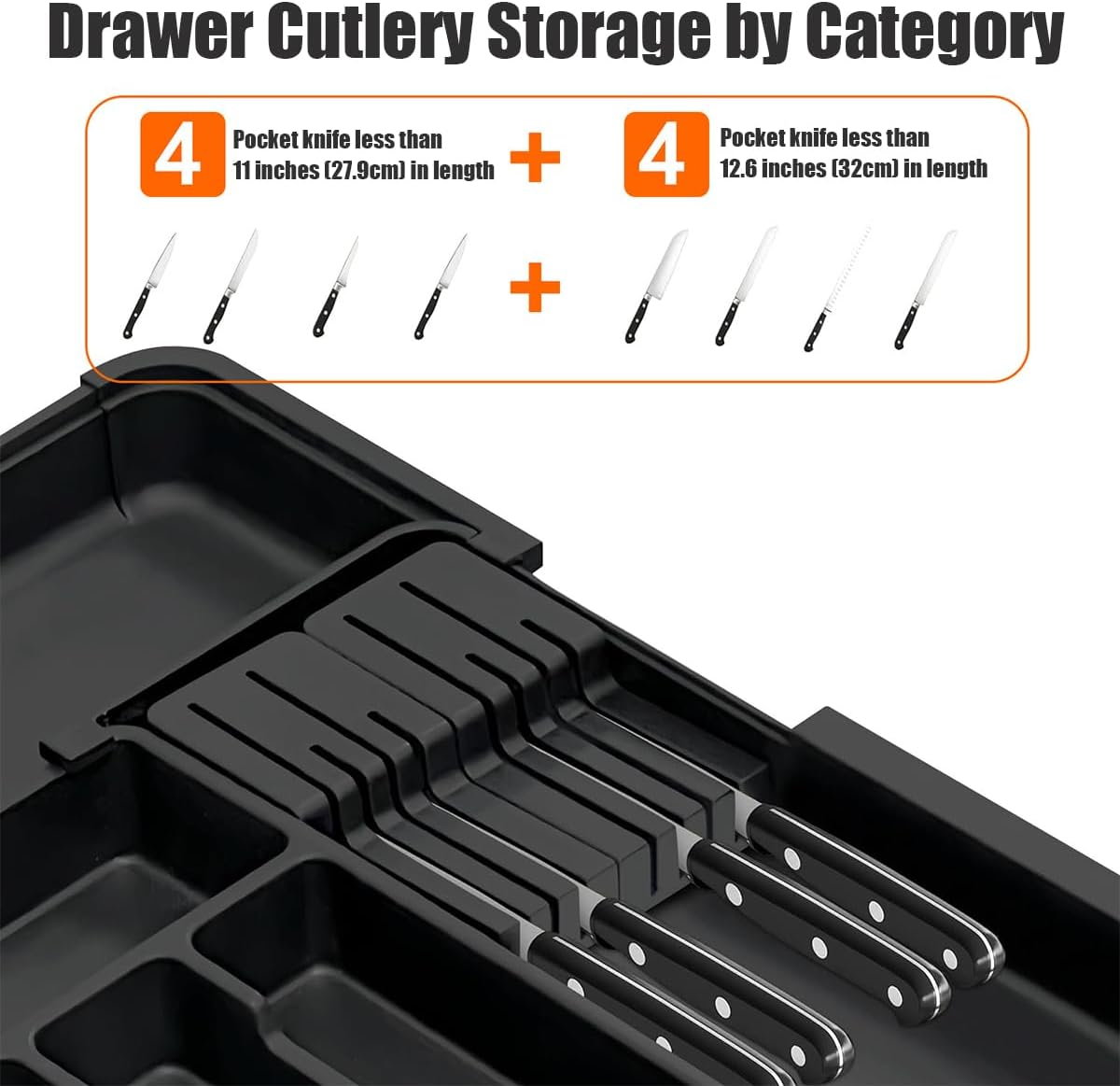 Cutlery Drawer Organiser with 4-Sided Expandable, Cutlery Organiser 6 Compartment, Movable Knife Organizers for Kitchen and Cutlery Tray,Forks, Knives and Gadgets image number 3