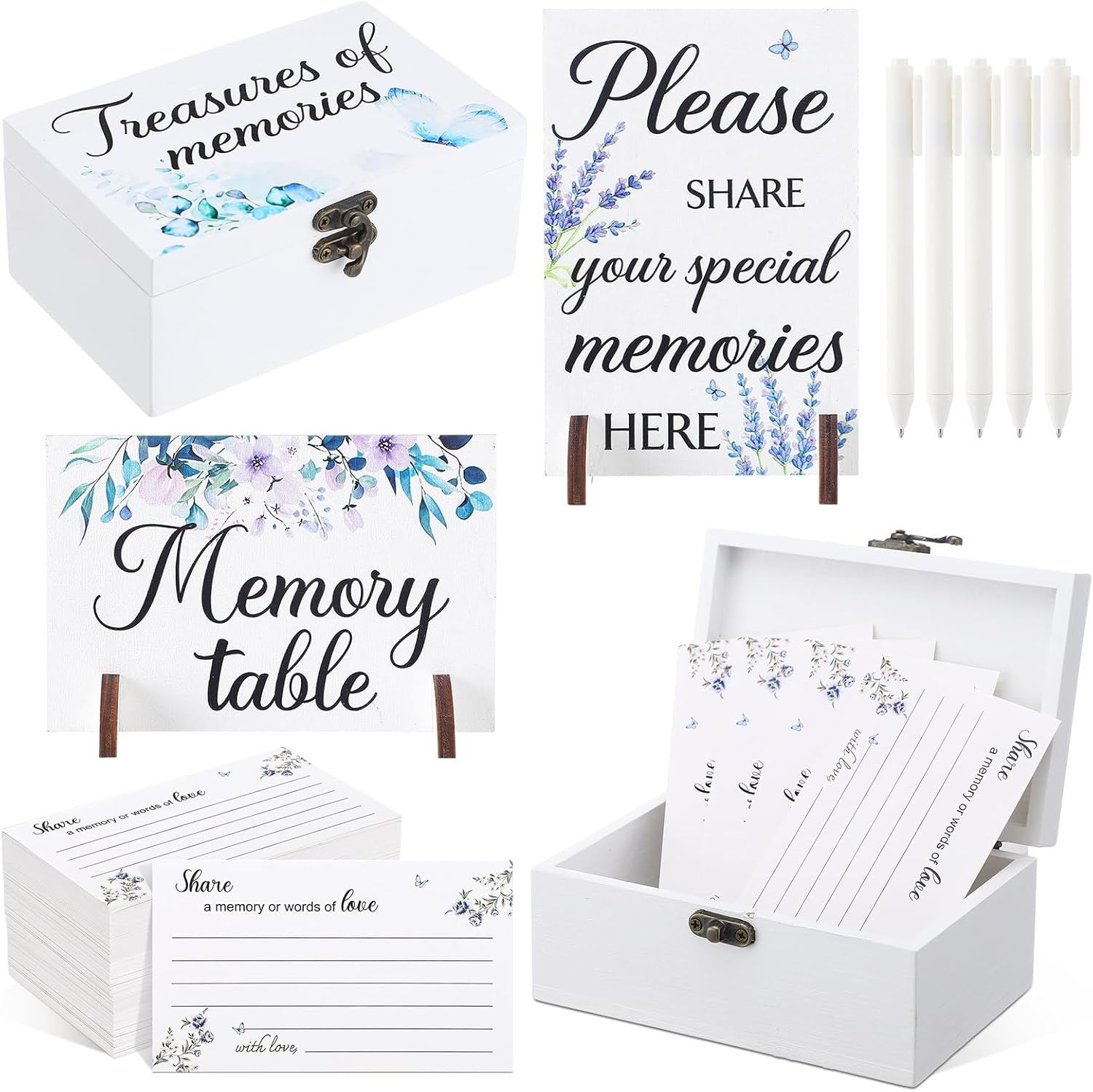 Gilprop 112 Pcs Celebration of Life Memory Cards Set Share a Memory Cards with Box 2 Wood Sign with 4 Hold and 5 Pens, Sympathy Memorial Gifts Funeral Keepsake Decorations (Butterfly) image number 6