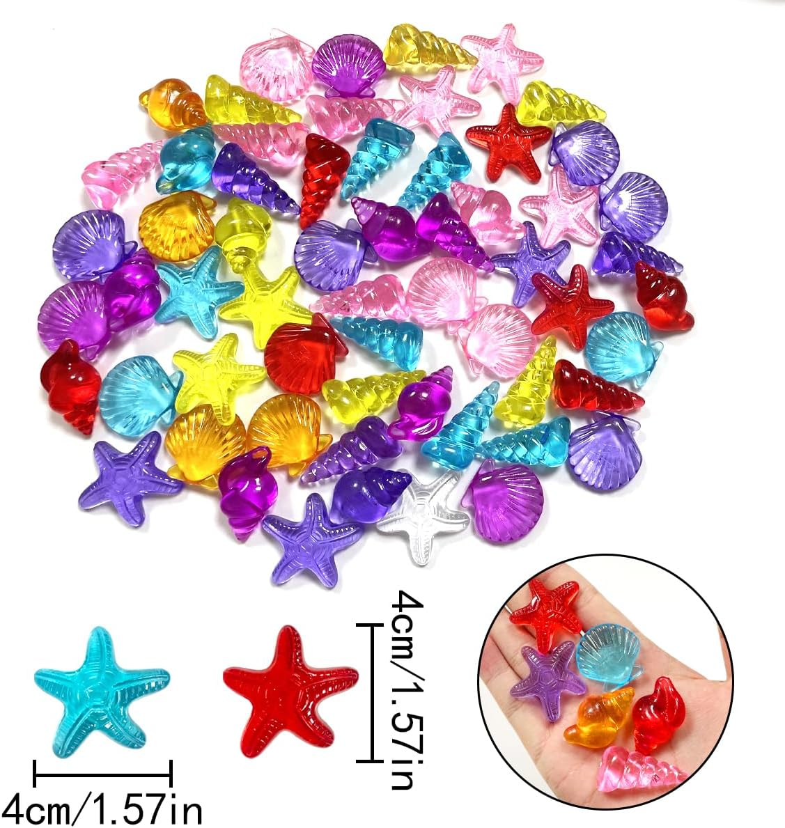 Sea Life Gems, 60 PCS Colorful Sea Creatures Acrylic Gemstones for Fish Tank Decoration, Mermaid, Pool Party Favors (About 25-40Mm) image number 2