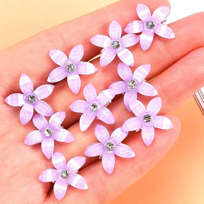 Gaodercha 20Pcs Flower Hair Clips 2 Colours Rhinestone Petal Hair Clip Cute Trendy Flower Hair Clip Mini Pearl Claw Flower Clips for Women Birthday Party Wedding image number 3
