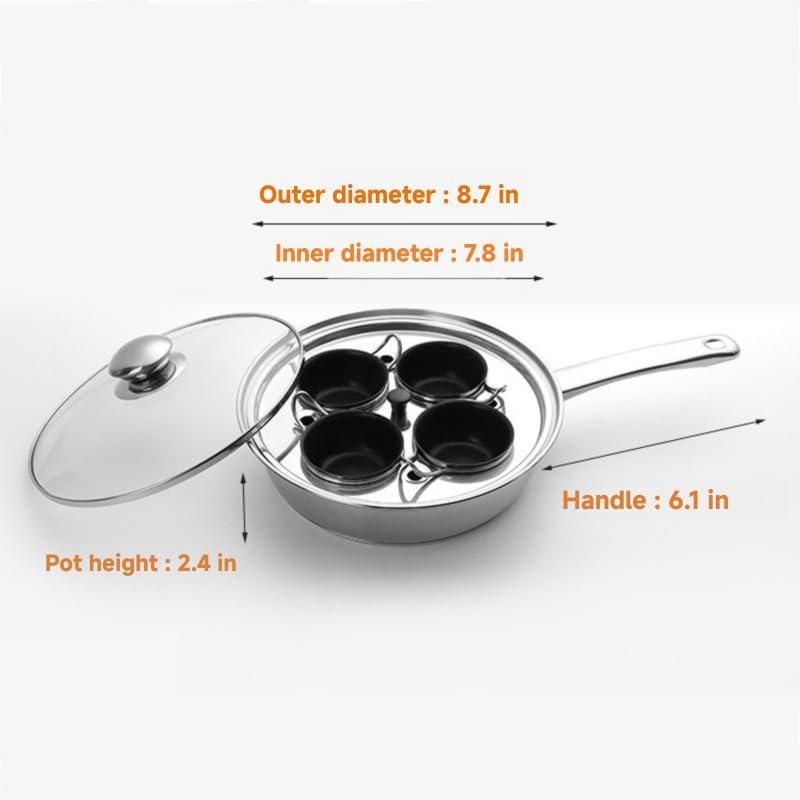 4-Cup Egg Poacher Pan Set, Stainless Steel with Nonstick Cups and Glass Lid Egg Poachers, Silicone Spatula Included image number 1
