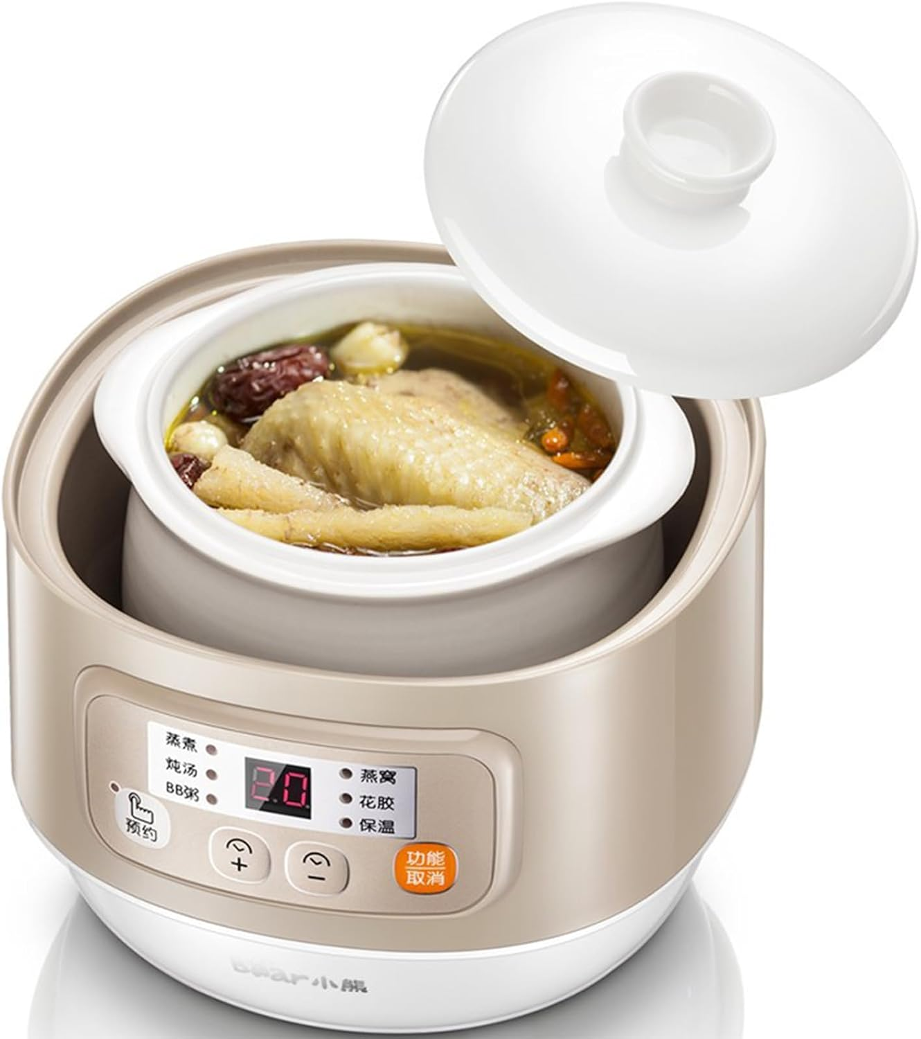 Electric Stew Pot, 0.8L Mini Ceramic Slow Cookers, 6 Smart Menus, 9.5H Appointment & Keep Warm, for Household Stew Pot, Soup, Baby Porridge, Desserts (Almond, AU Adapter)