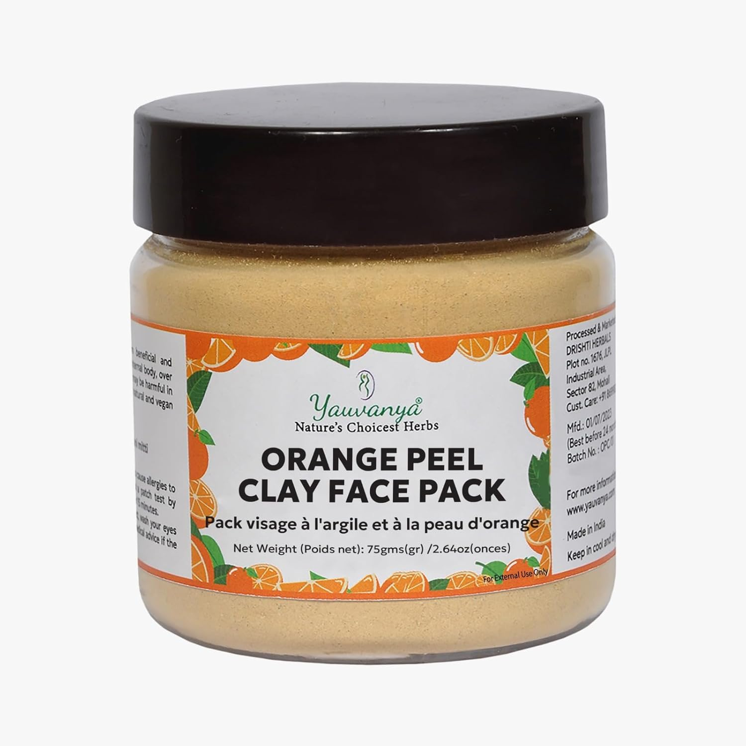 Yauvanya Orange Peel Clay Face Pack - 75Gms | Soaks Excess Oil | Deep Cleanser