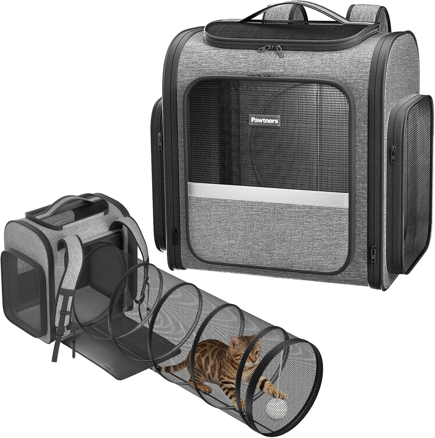 Pawtners Cat Carrier Backpacks Expandable Cat Backpack with Breathable Mesh, Pet Carrier Backpack for Cats Small Dogs Puppies up to 18 Lbs, Dog Carrier Backpack for Travel Hiking Camping Outdoor